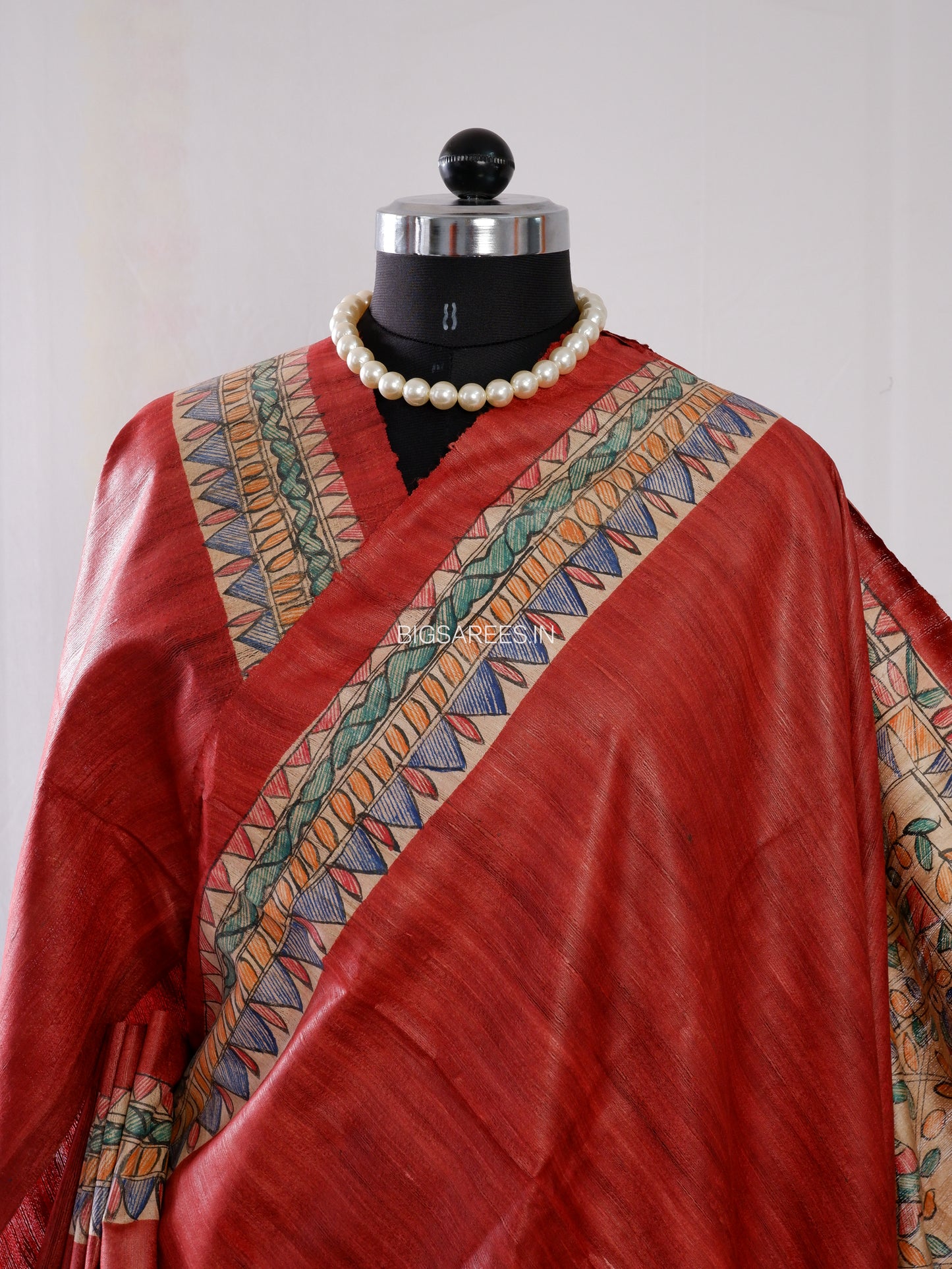 Handcrafted Madhubani Saree | Pure Tussar Ghicha Silk | Silk Mark Certified | Reddish Brown