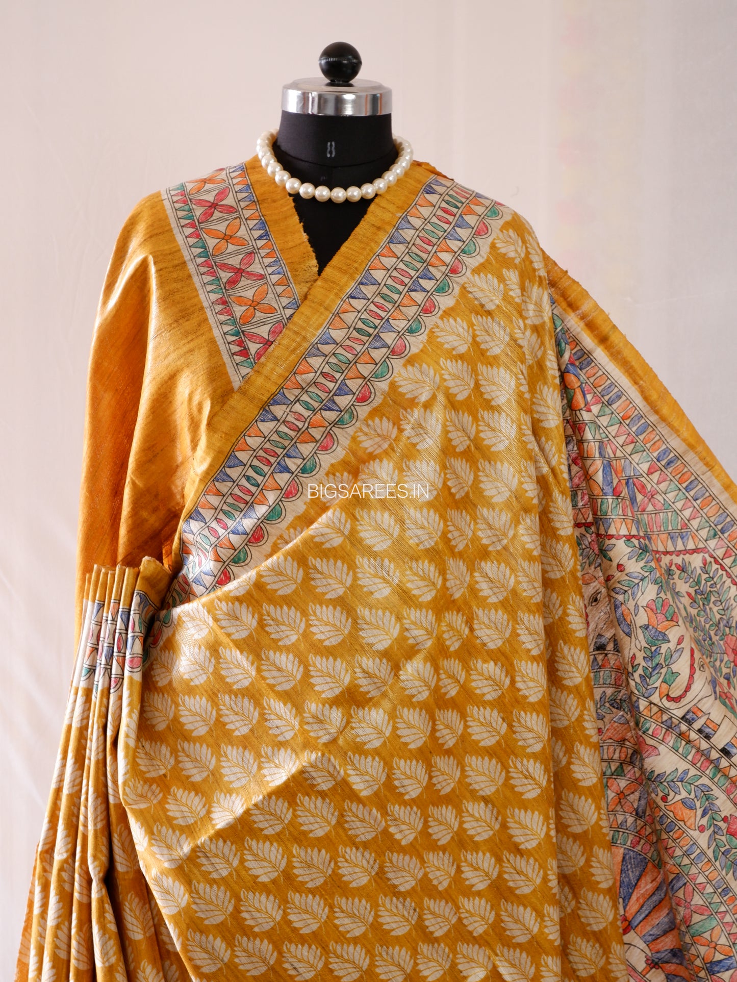 Handcrafted Madhubani Saree | Pure Tussar Ghicha Silk | Silk Mark Certified | Dark Bronze