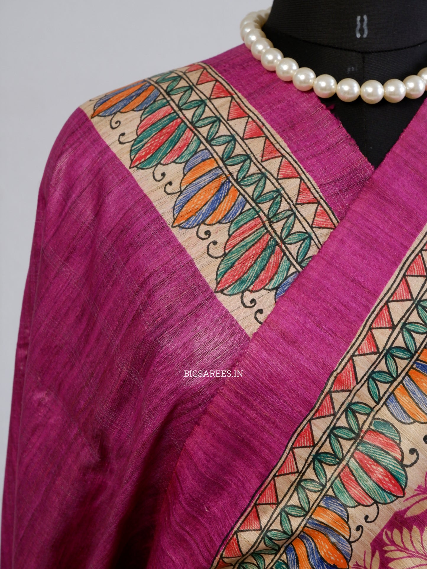 Handcrafted Madhubani Saree | Pure Tussar Ghicha Silk | Silk Mark Certified | Pink