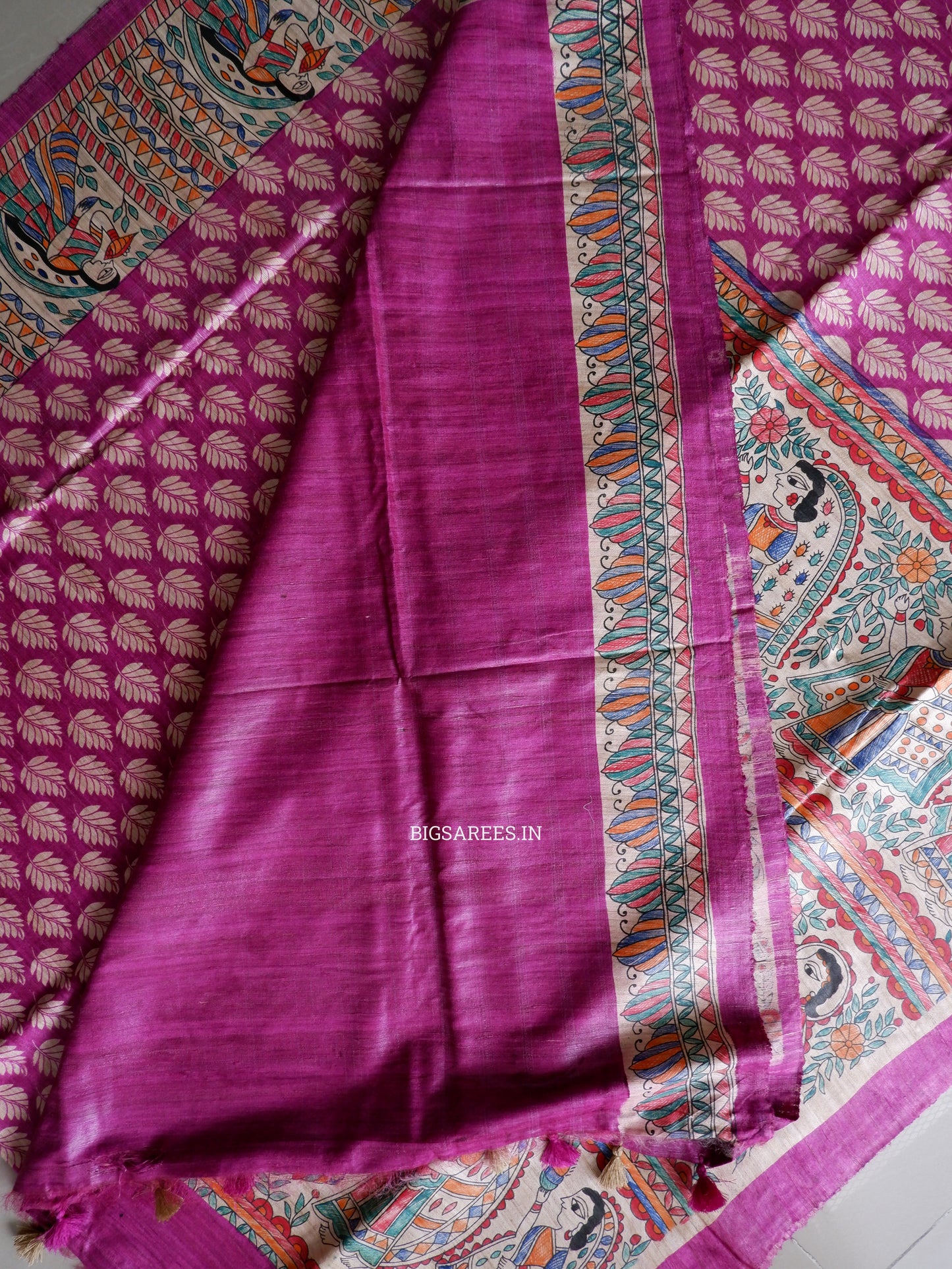 Handcrafted Madhubani Saree | Pure Tussar Ghicha Silk | Silk Mark Certified | Pink