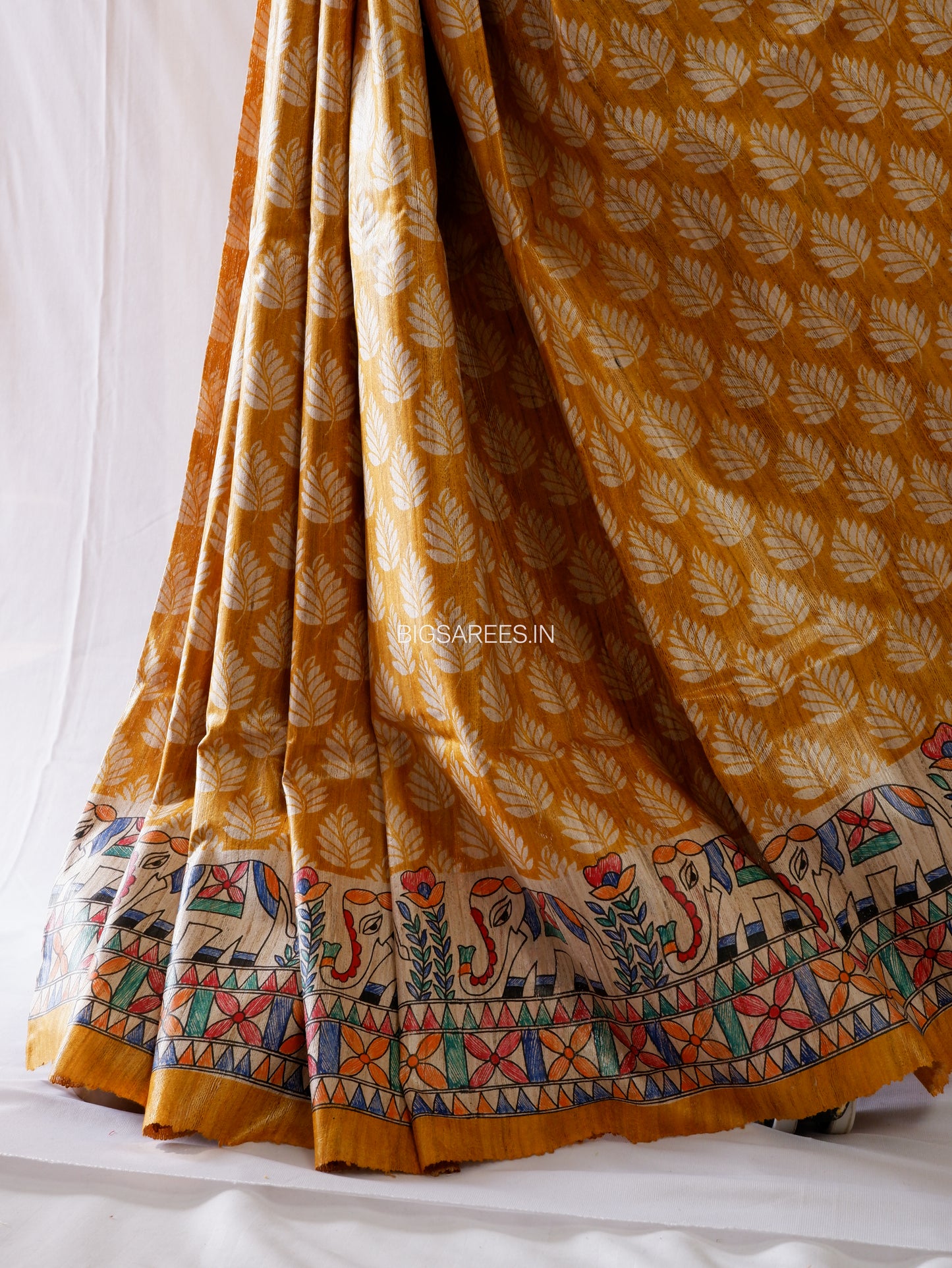Handcrafted Madhubani Saree | Pure Tussar Ghicha Silk | Silk Mark Certified | Dark Bronze