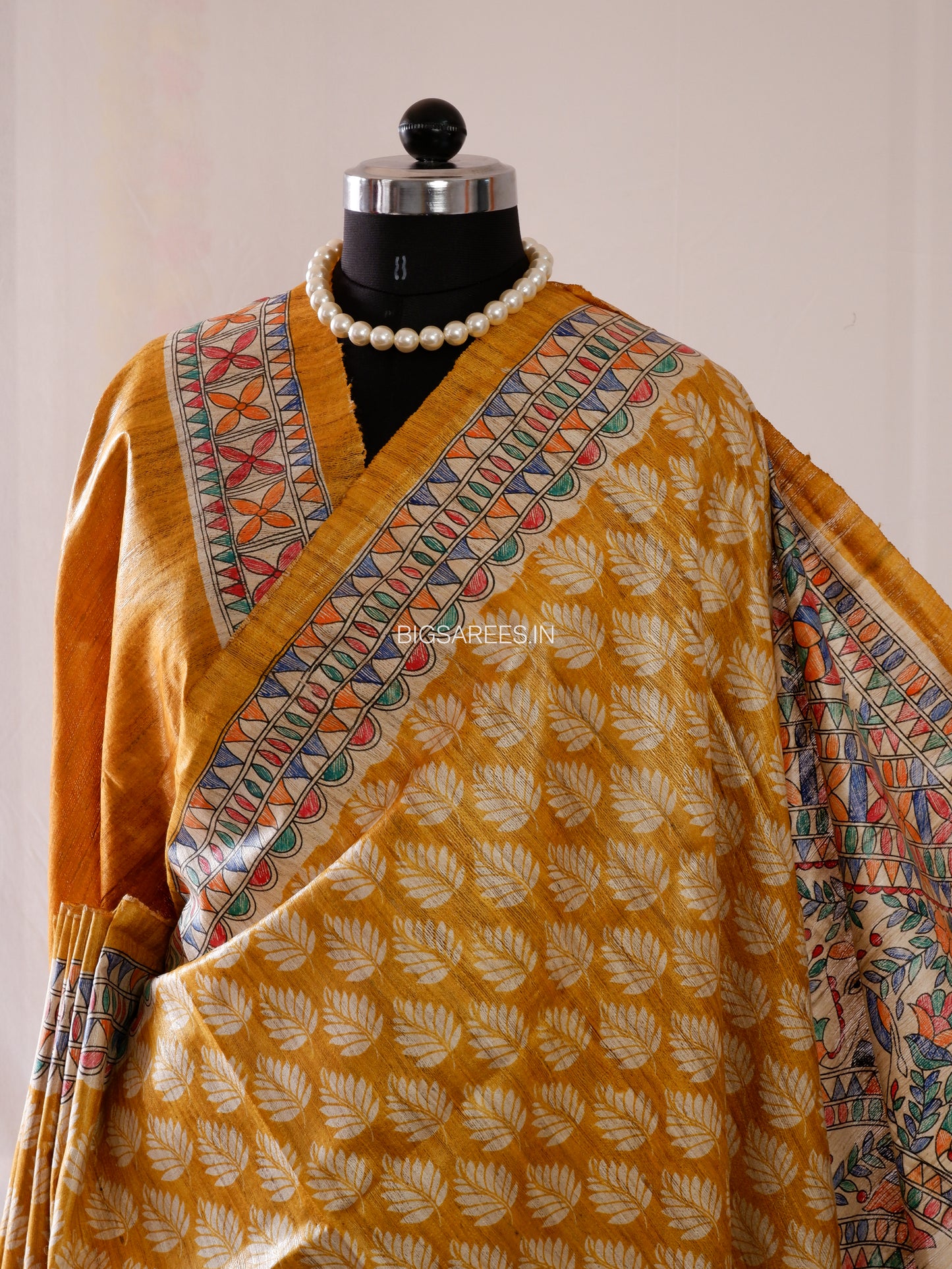 Handcrafted Madhubani Saree | Pure Tussar Ghicha Silk | Silk Mark Certified | Dark Bronze