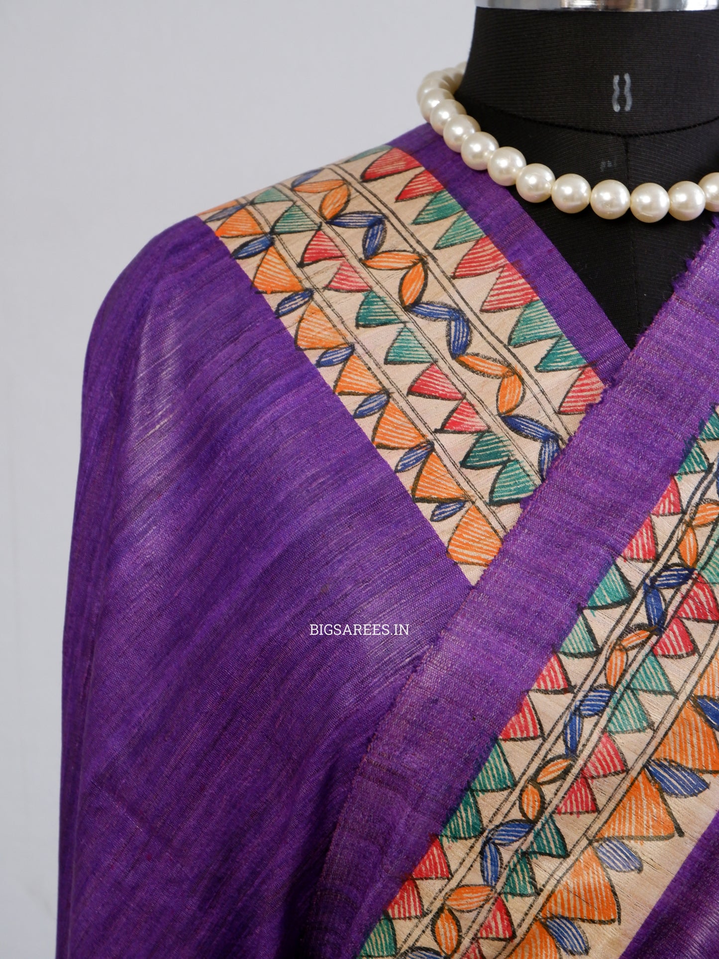 Handcrafted Madhubani Saree | Pure Tussar Ghicha Silk | Silk Mark Certified | Violet
