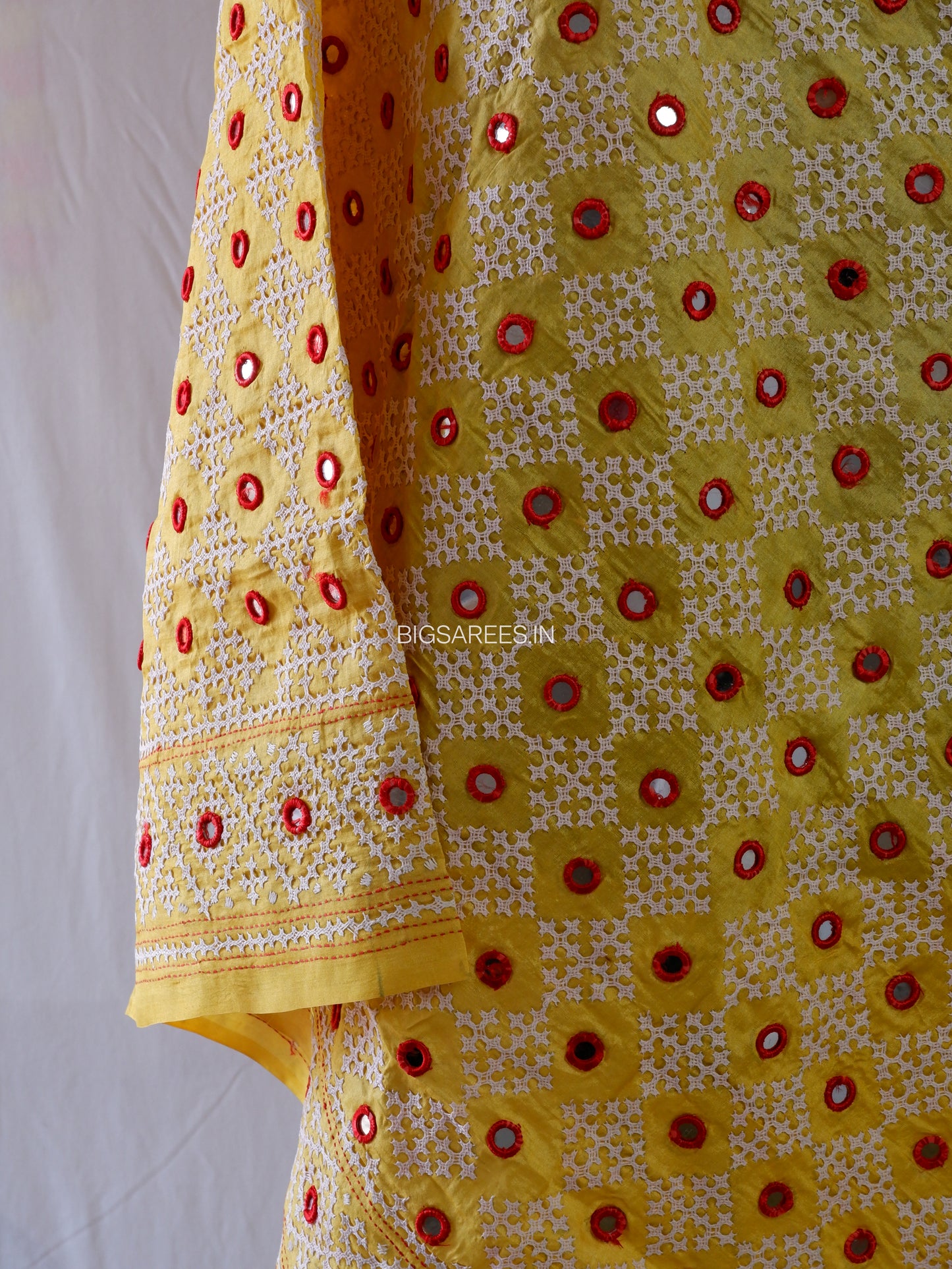 Kutchi Work Hand-Embroidered Dupatta | Pure Tussar Silk | Mirror Work | Yellow