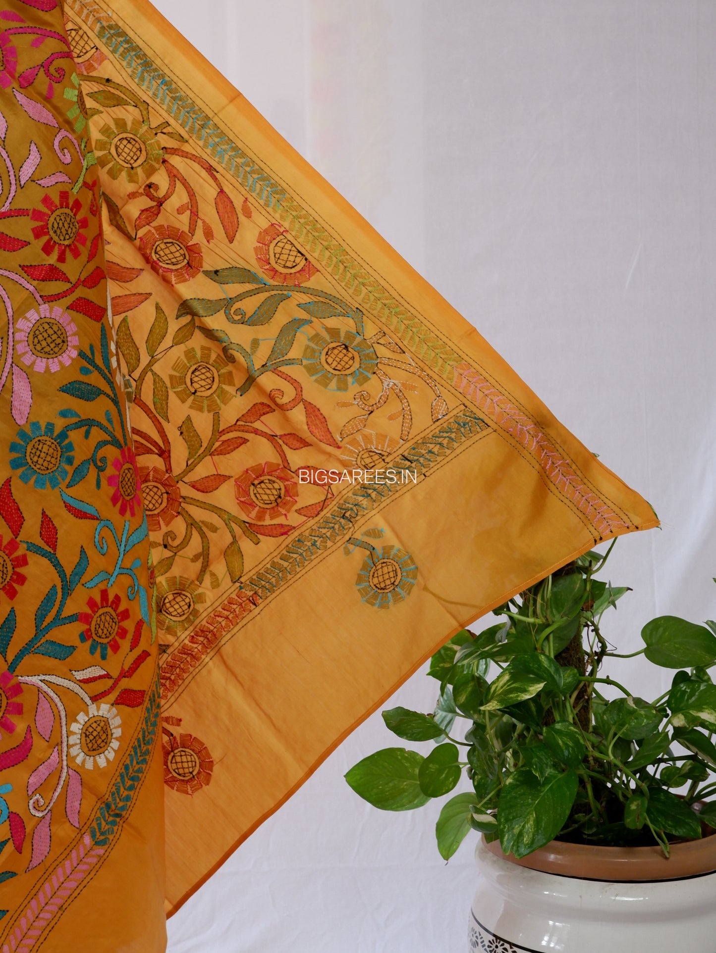 Kantha Hand-Embroidered Dupatta | Pure Bangalore Silk | Full Work | Silk Mark Certified