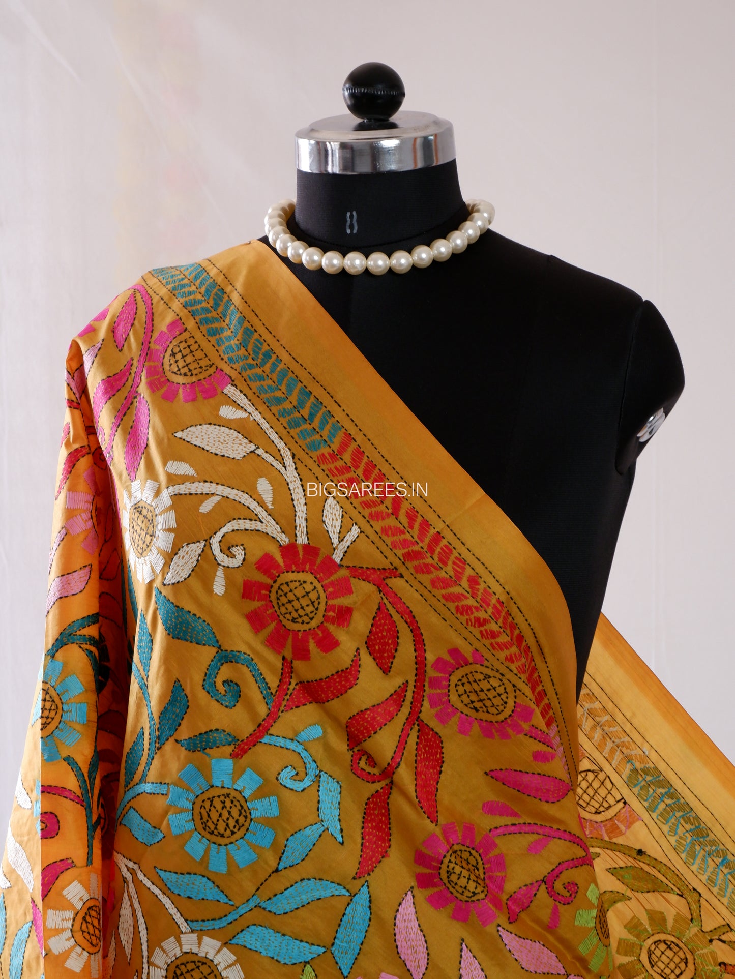 Kantha Hand-Embroidered Dupatta | Pure Bangalore Silk | Full Work | Silk Mark Certified