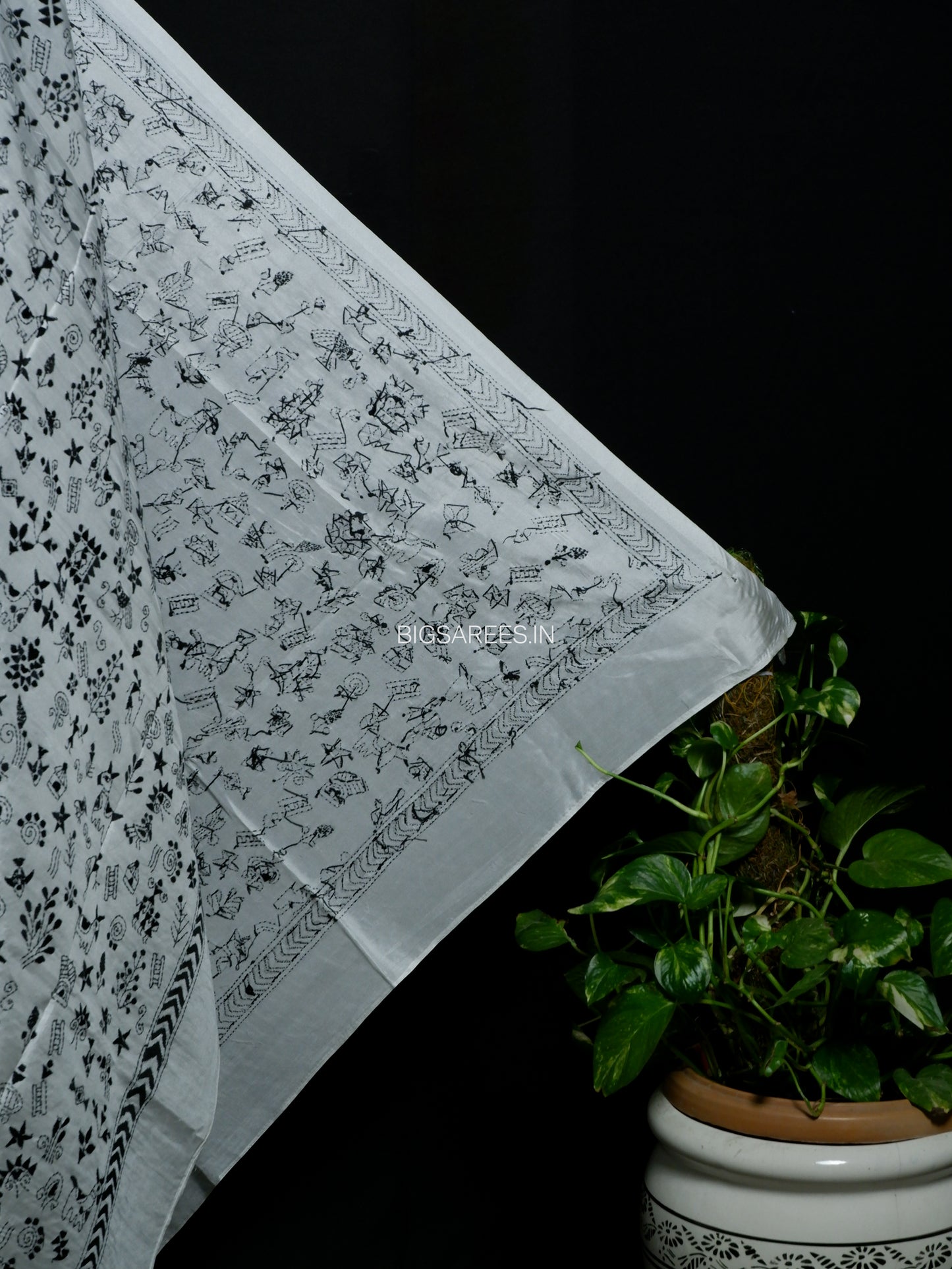 Kantha Hand-Embroidered Dupatta | Blended Bangalore Silk | Full Work | White