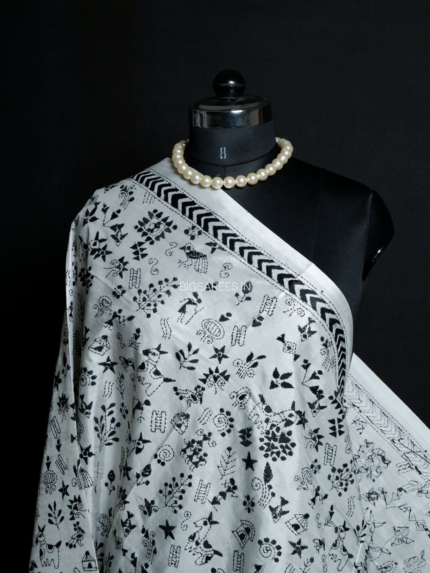 Kantha Hand-Embroidered Dupatta | Blended Bangalore Silk | Full Work | White