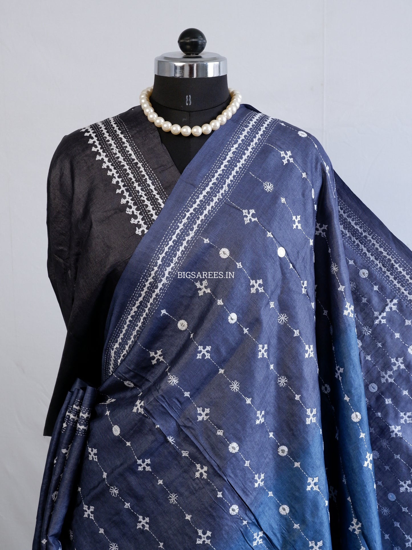 Kutchi Hand Embroidered Saree | Pure Tassar Silk | Silk Marked | Blue