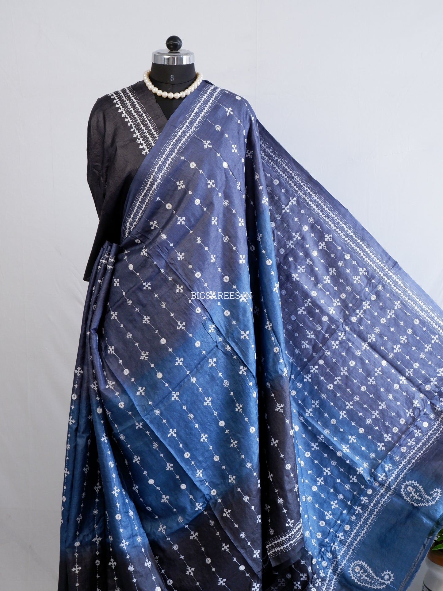 Kutchi Hand Embroidered Saree | Pure Tassar Silk | Silk Marked | Blue