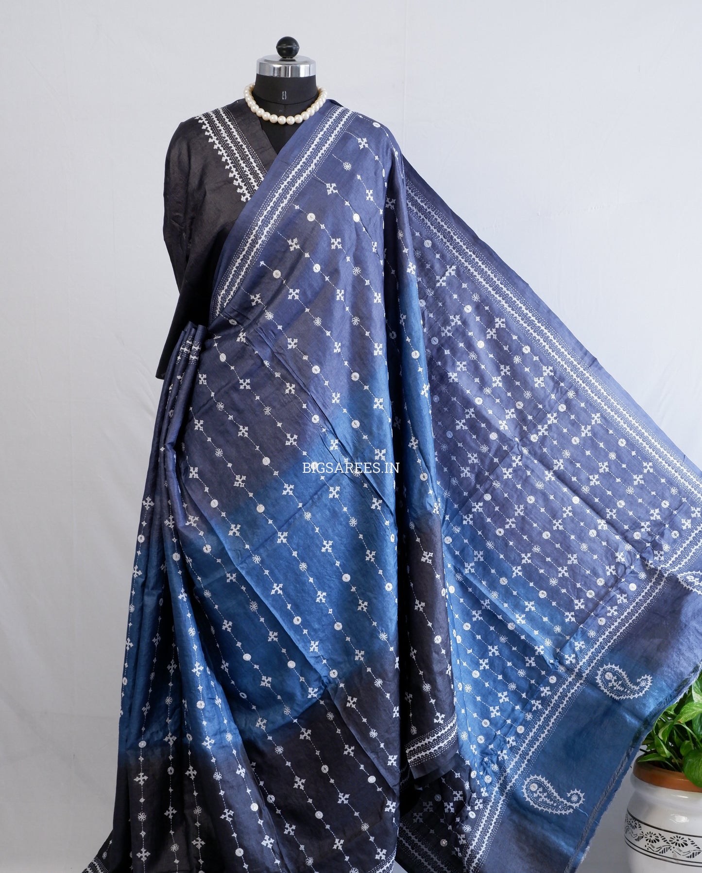 Kutchi Hand Embroidered Saree | Pure Tassar Silk | Silk Marked | Blue