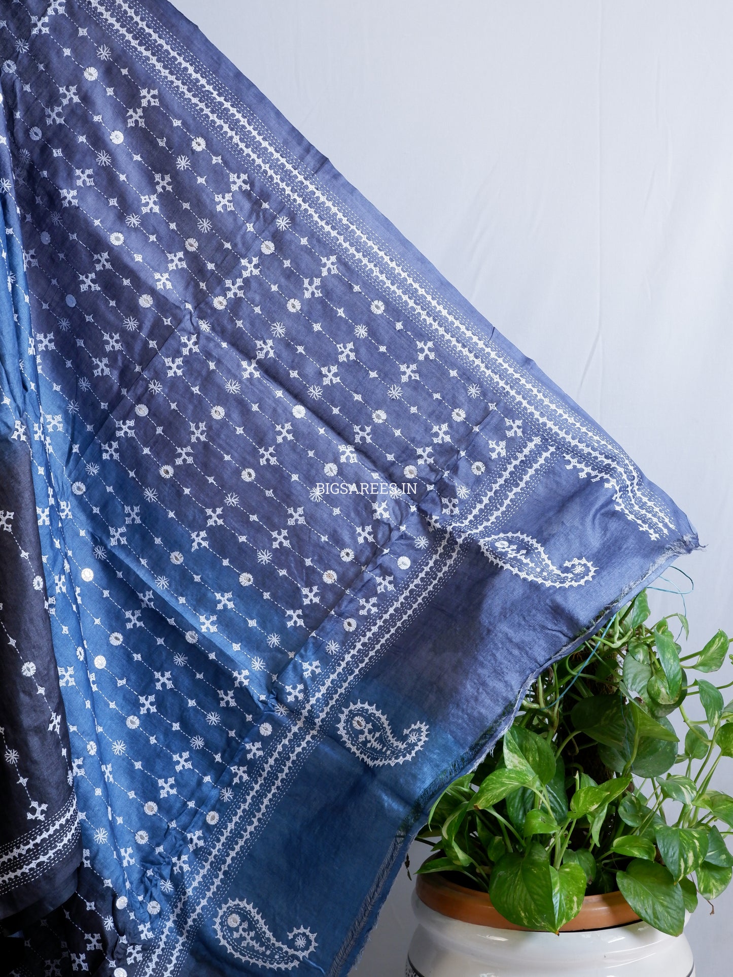 Kutchi Hand Embroidered Saree | Pure Tassar Silk | Silk Marked | Blue