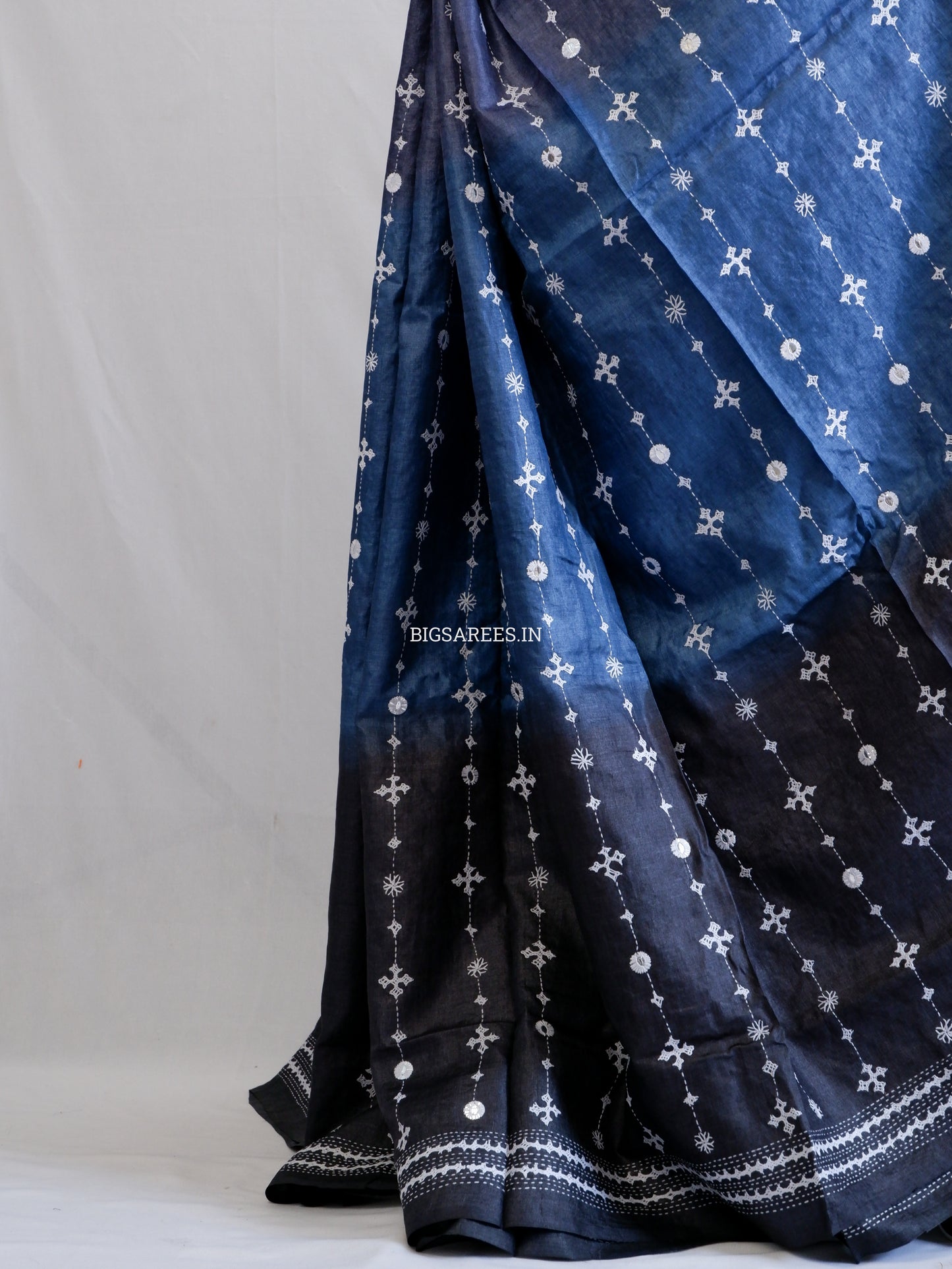 Kutchi Hand Embroidered Saree | Pure Tassar Silk | Silk Marked | Blue
