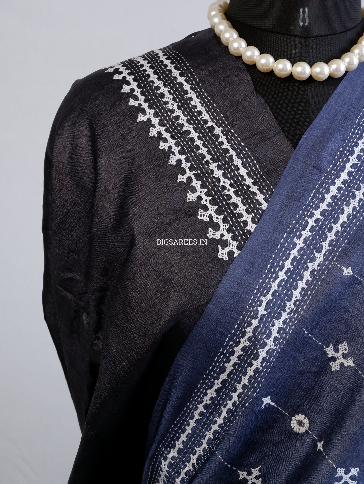Kutchi Hand Embroidered Saree | Pure Tassar Silk | Silk Marked | Blue