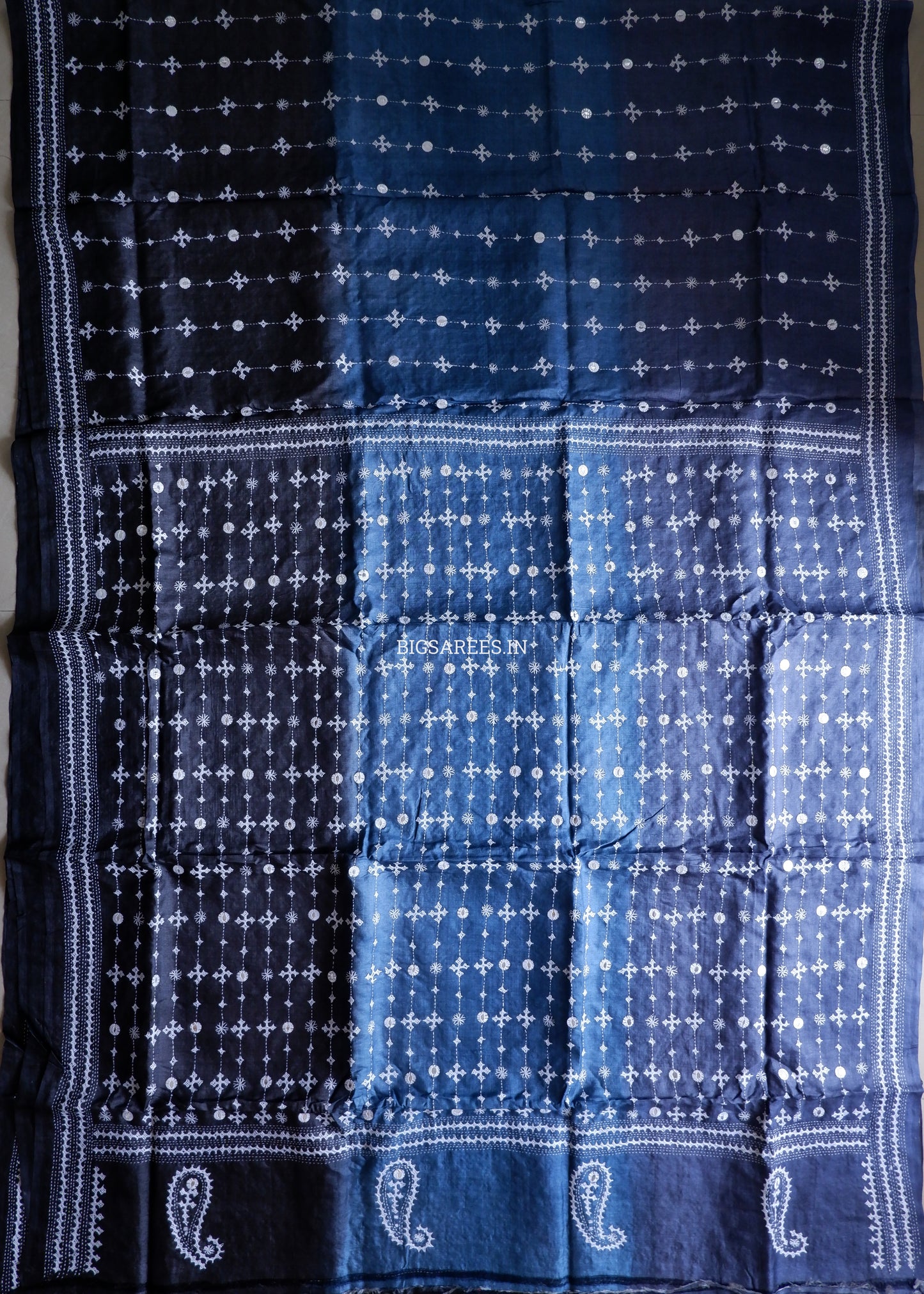 Kutchi Hand Embroidered Saree | Pure Tassar Silk | Silk Marked | Blue