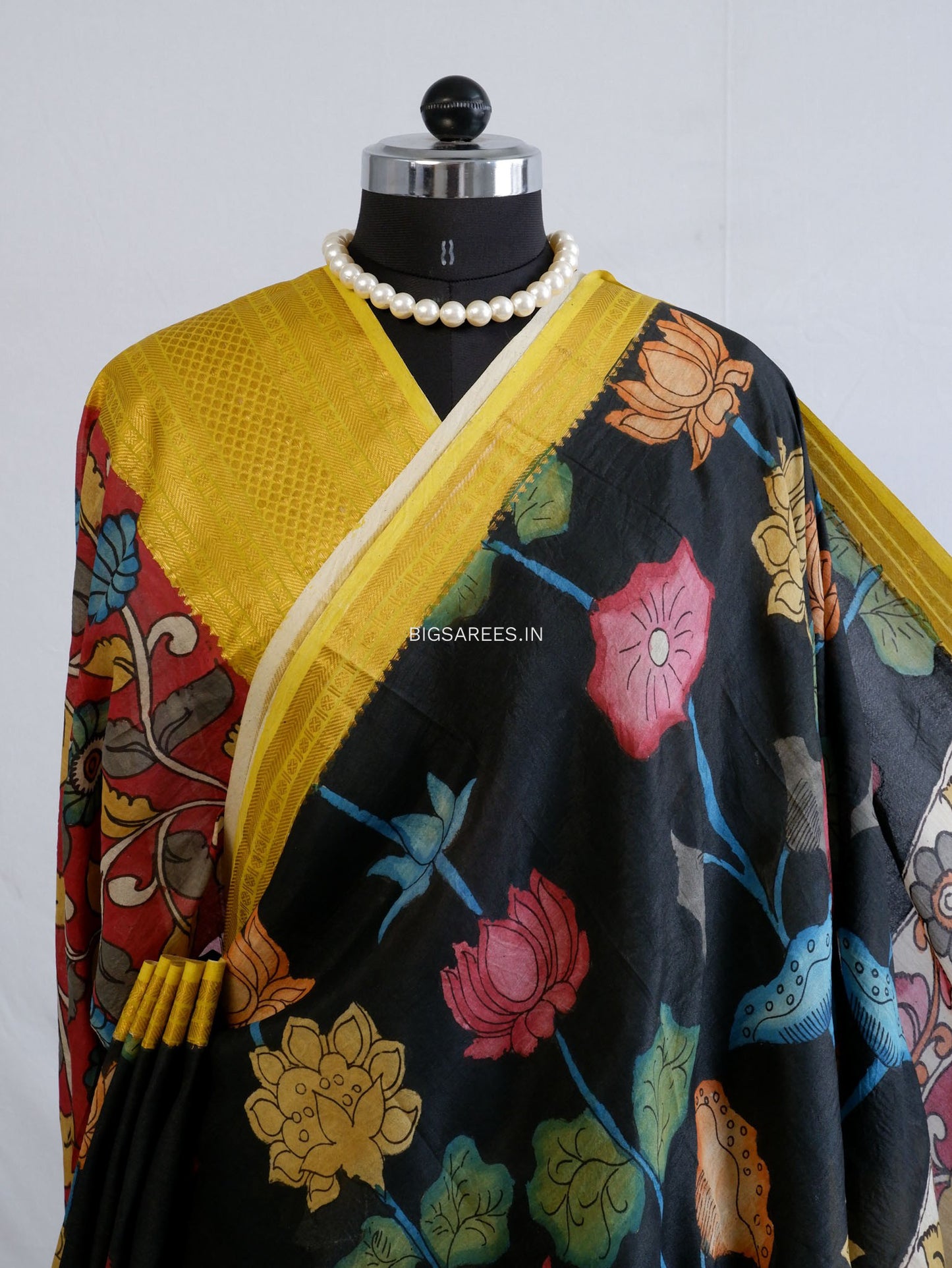 Hand-Painted Kalamkari Saree | Banglore Silk | Black
