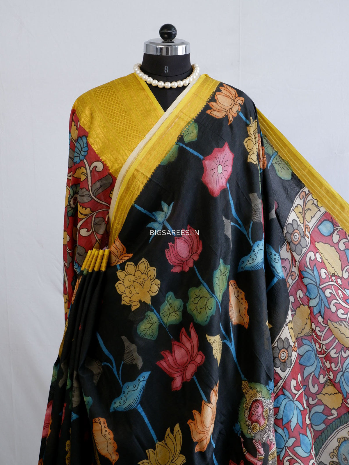 Hand-Painted Kalamkari Saree | Banglore Silk | Black