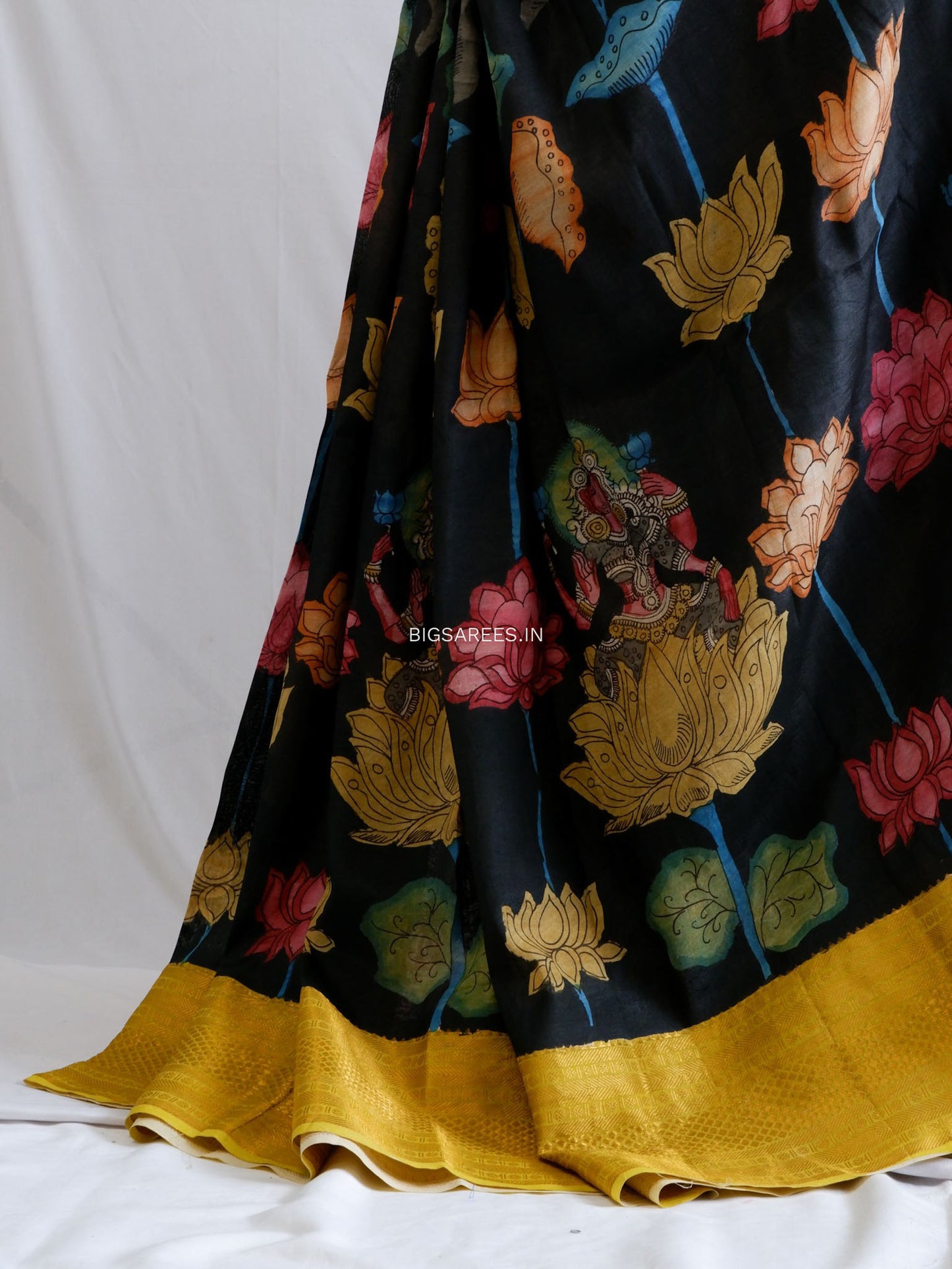 Hand-Painted Kalamkari Saree | Banglore Silk | Black