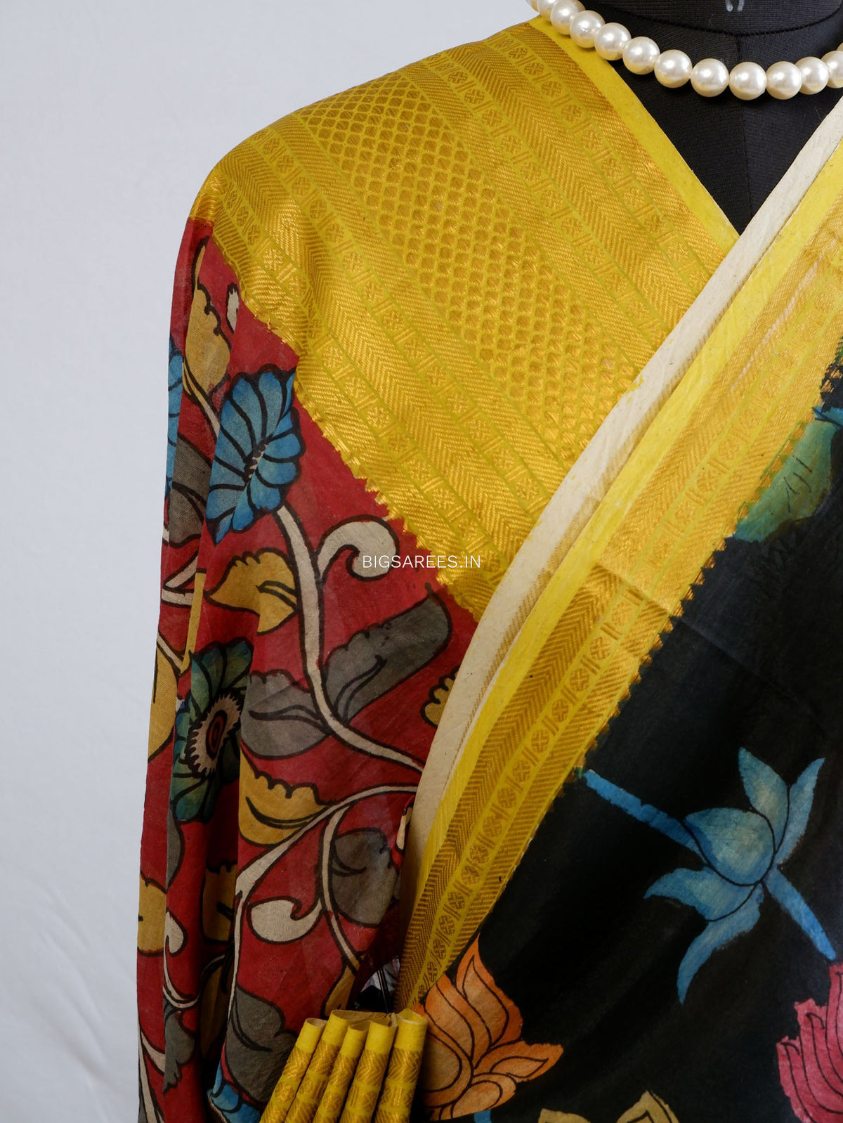 Hand-Painted Kalamkari Saree | Banglore Silk | Black