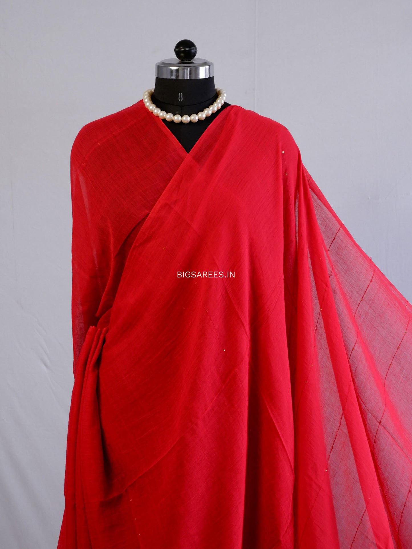 Jonaki Mul Cotton Saree With Ikat Blouse | Ultra Lightweight | Red