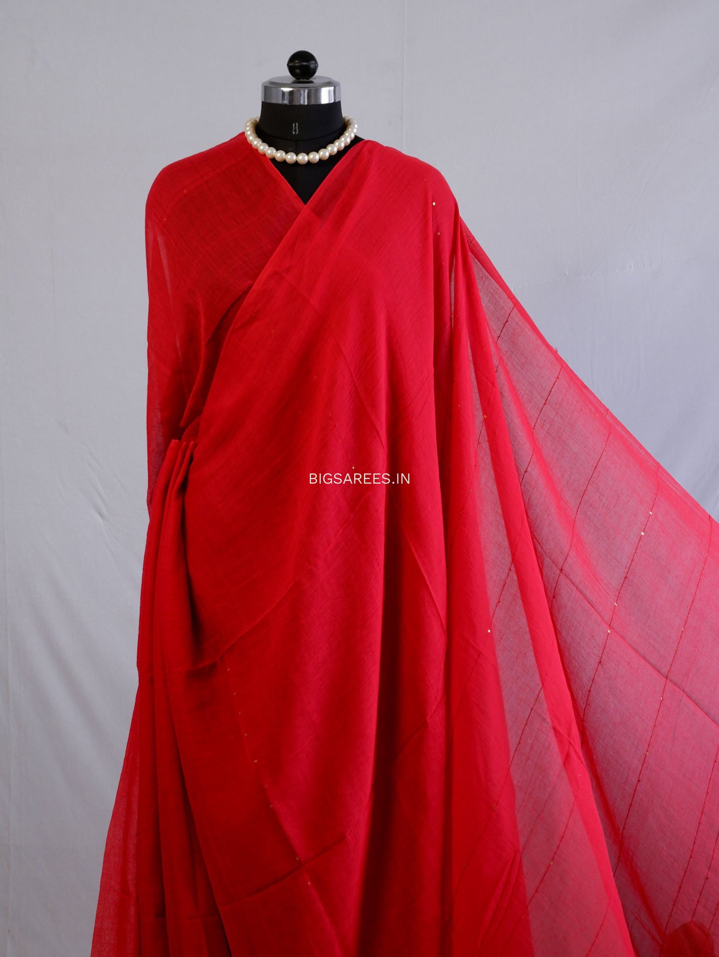 Jonaki Mul Cotton Saree With Ikat Blouse | Ultra Lightweight | Red