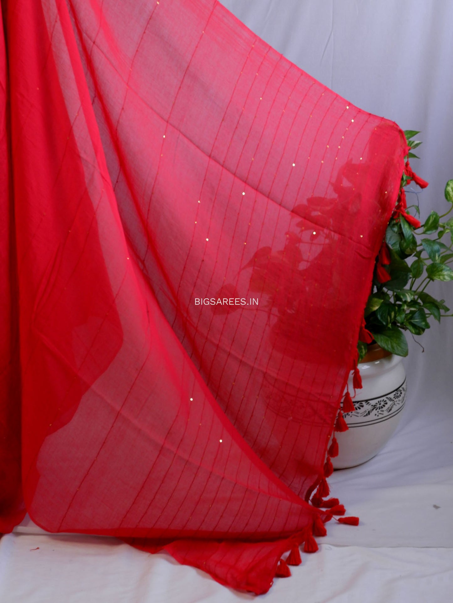 Jonaki Mul Cotton Saree With Ikat Blouse | Ultra Lightweight | Red