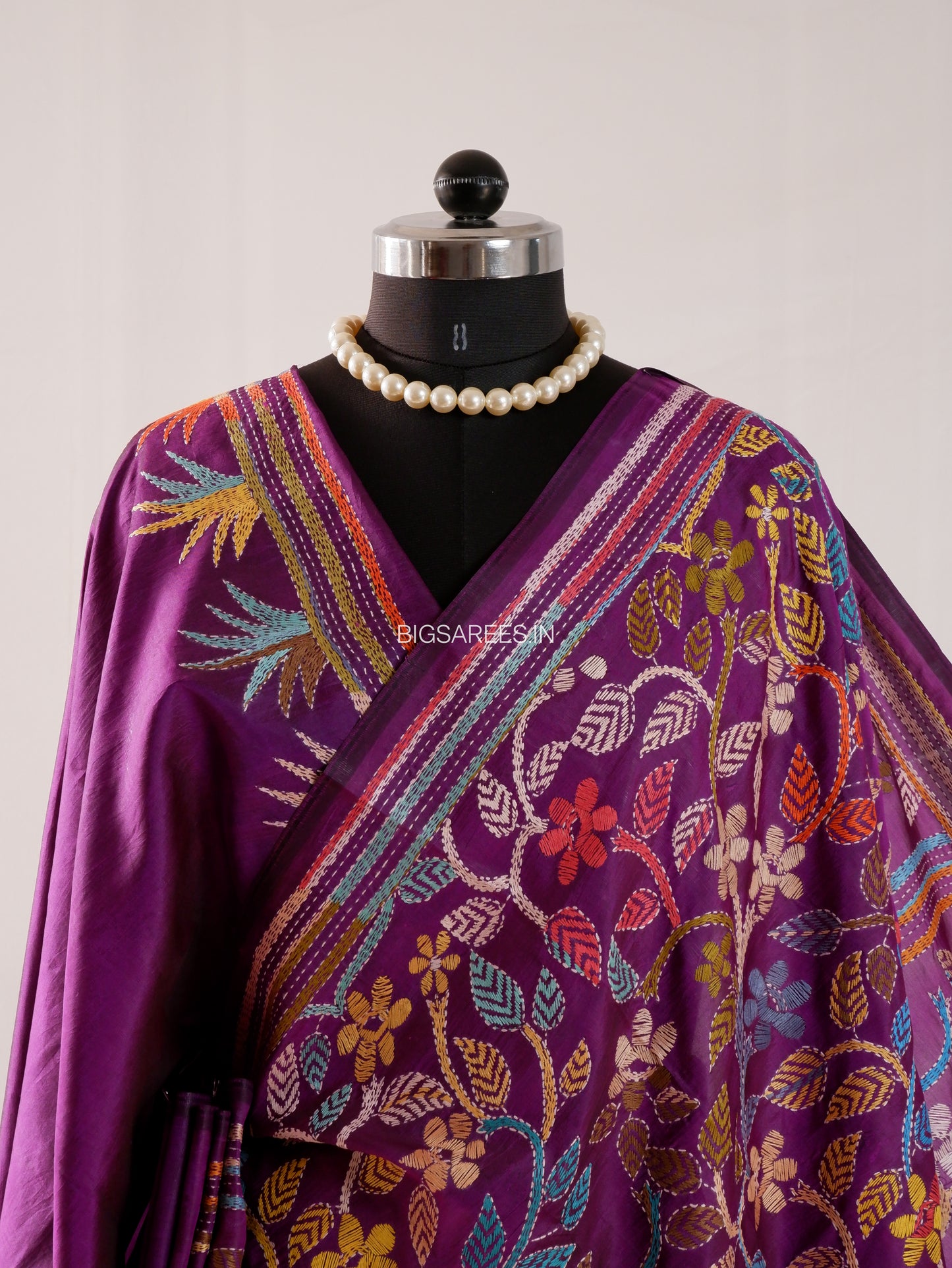 Kantha Hand Embroidery Pure Silk Saree - Flowers | Silk Mark Certified