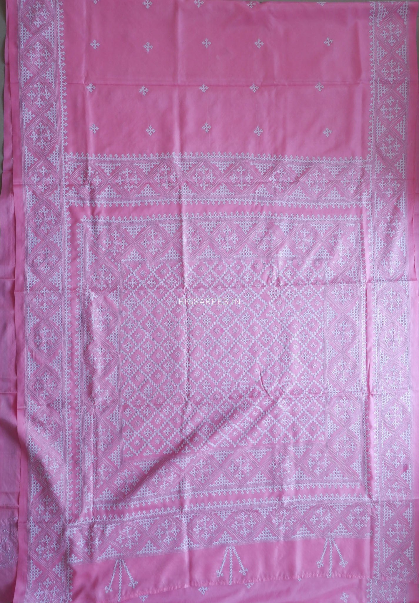Kutchi/Gujarati Hand Embroidered Saree  | Blended Bangalore Silk / Art Silk | Pink