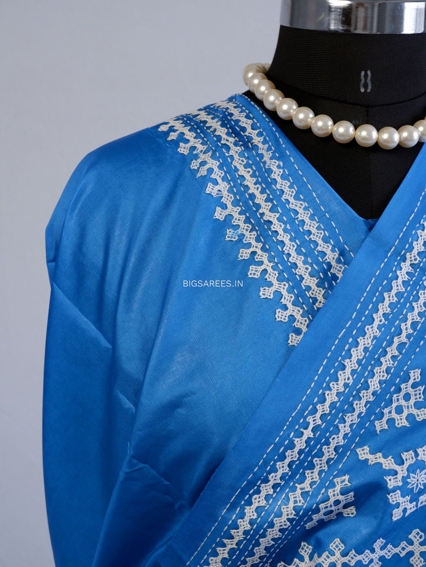Kutchi/Gujarati Hand Embroidered Saree  | Blended Bangalore Silk / Art Silk | Blue