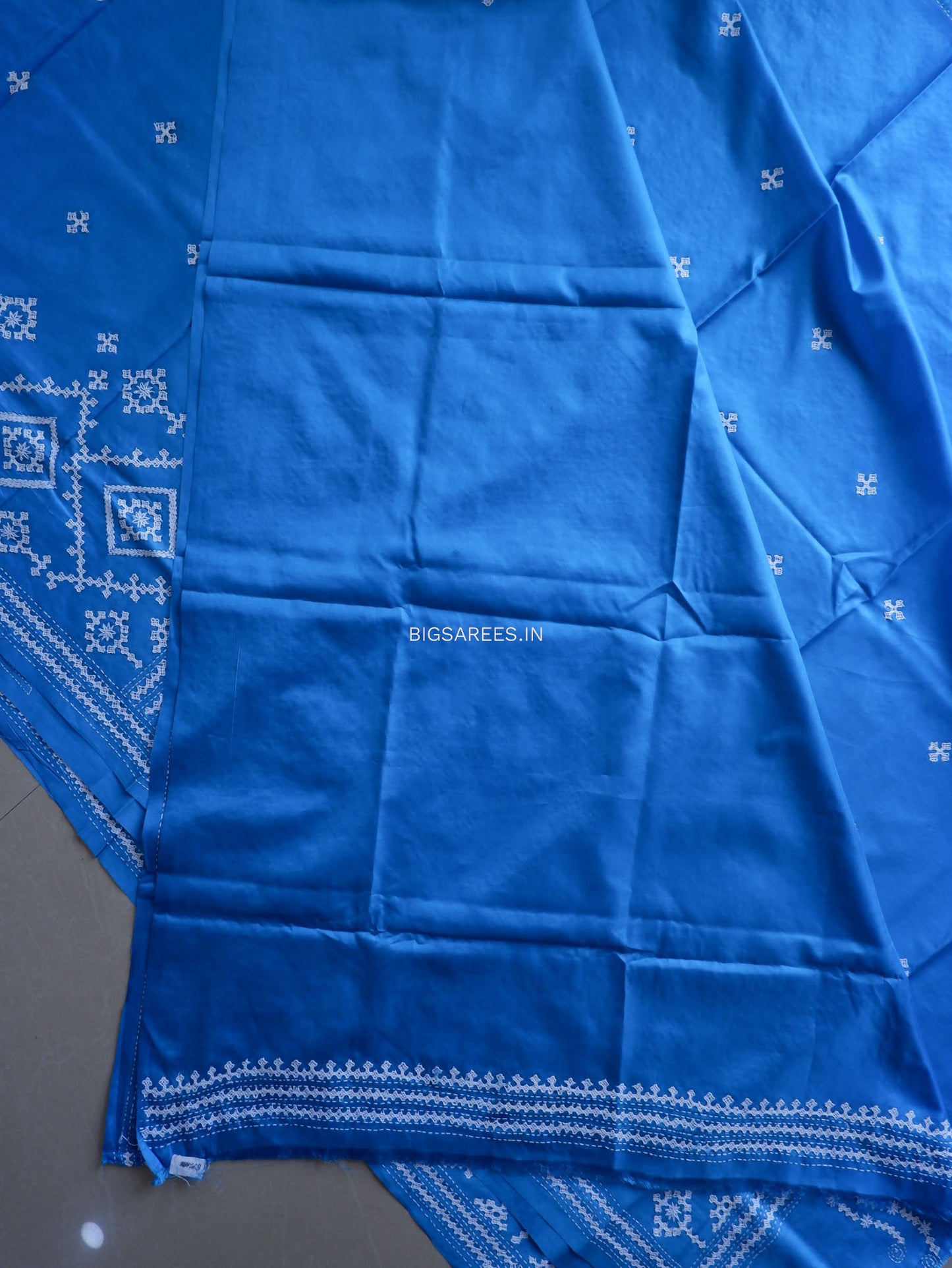 Kutchi/Gujarati Hand Embroidered Saree  | Blended Bangalore Silk / Art Silk | Blue