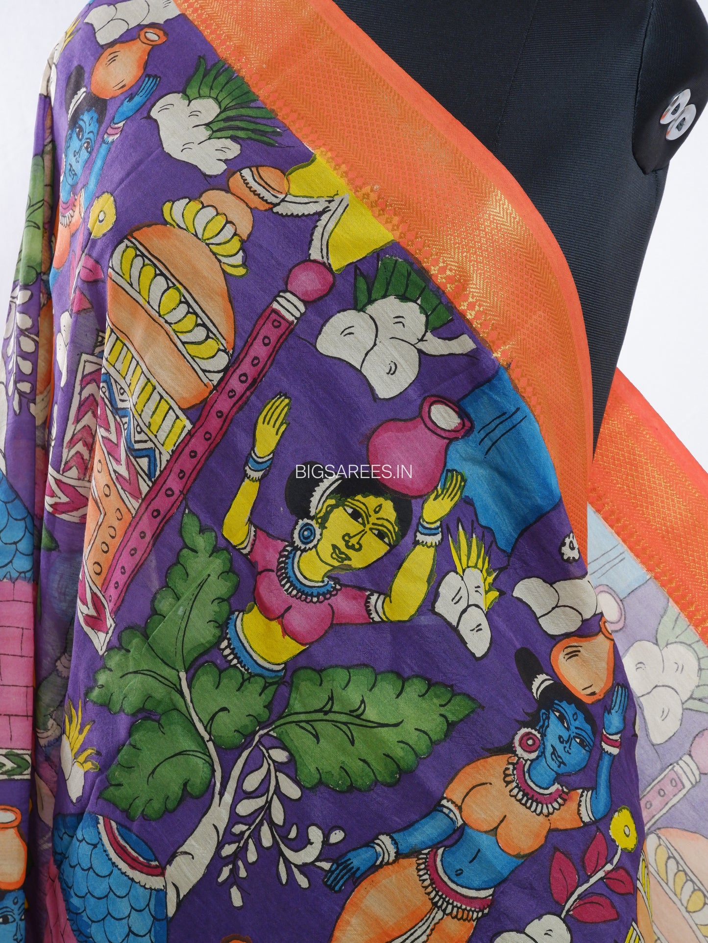 Pen Kalamkari Hand Painted Bangalore Silk Dupatta | Purple |