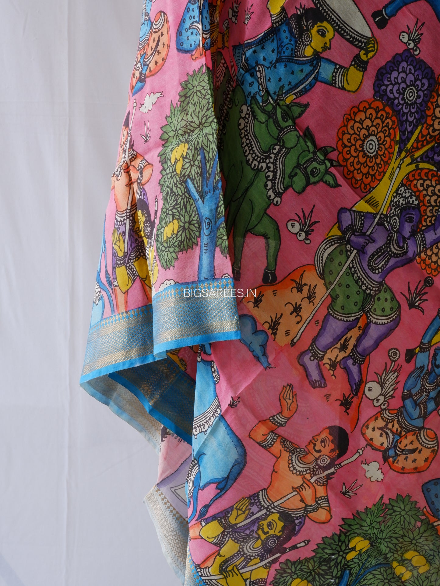 Pen Kalamkari Hand Painted Bangalore Silk Dupatta | Baby Pink |