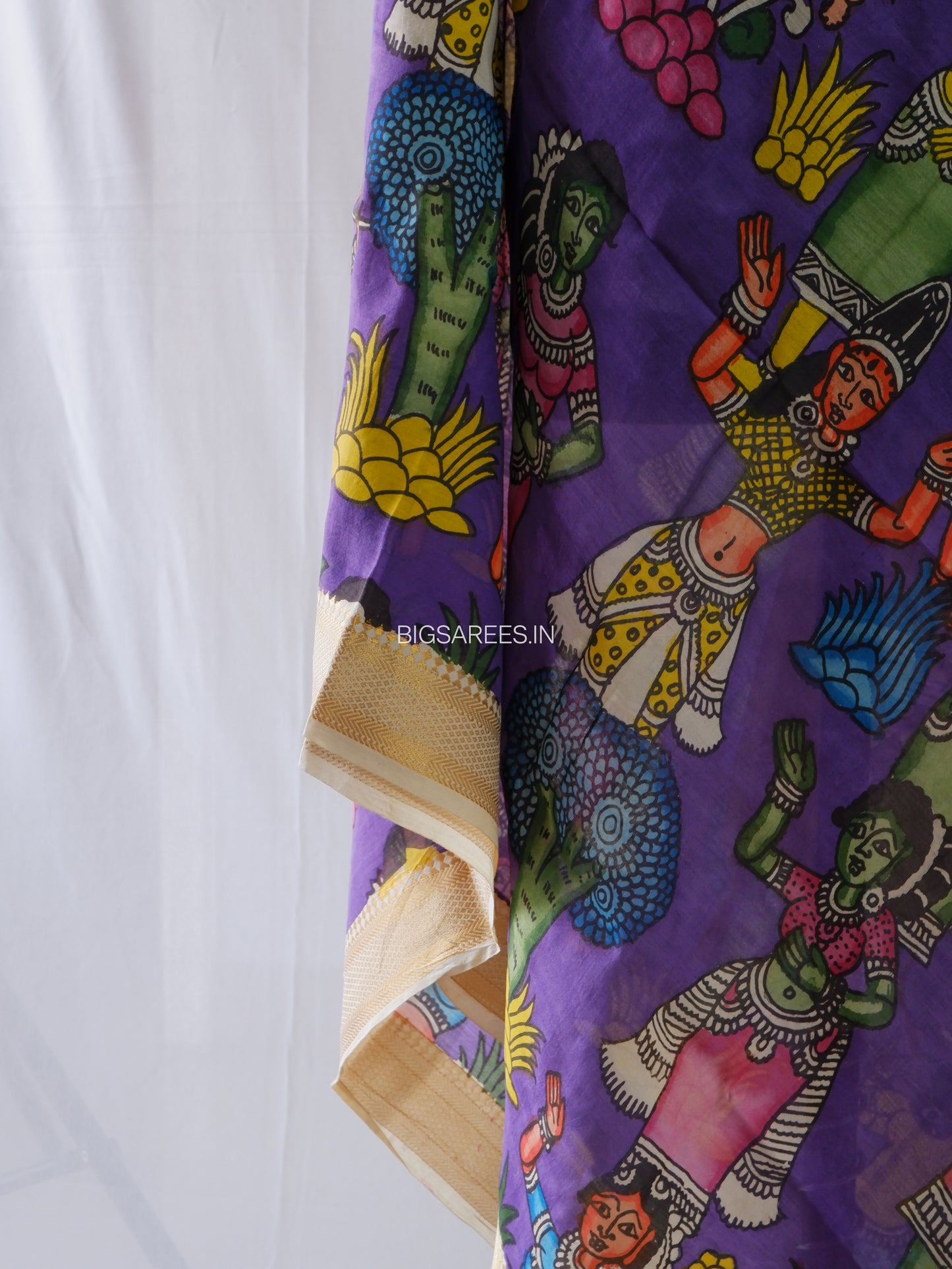 Pen Kalamkari Hand Painted Bangalore Silk Dupatta | Violet |