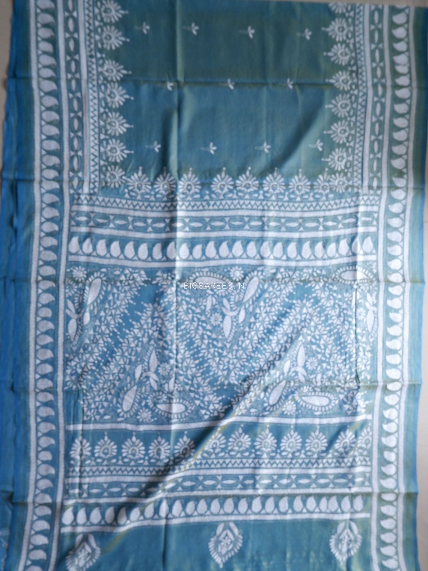 Kantha Stitch Hand Embroidered Saree | Blended Bangalore Silk / Art Silk | Blue (Dual Tone)