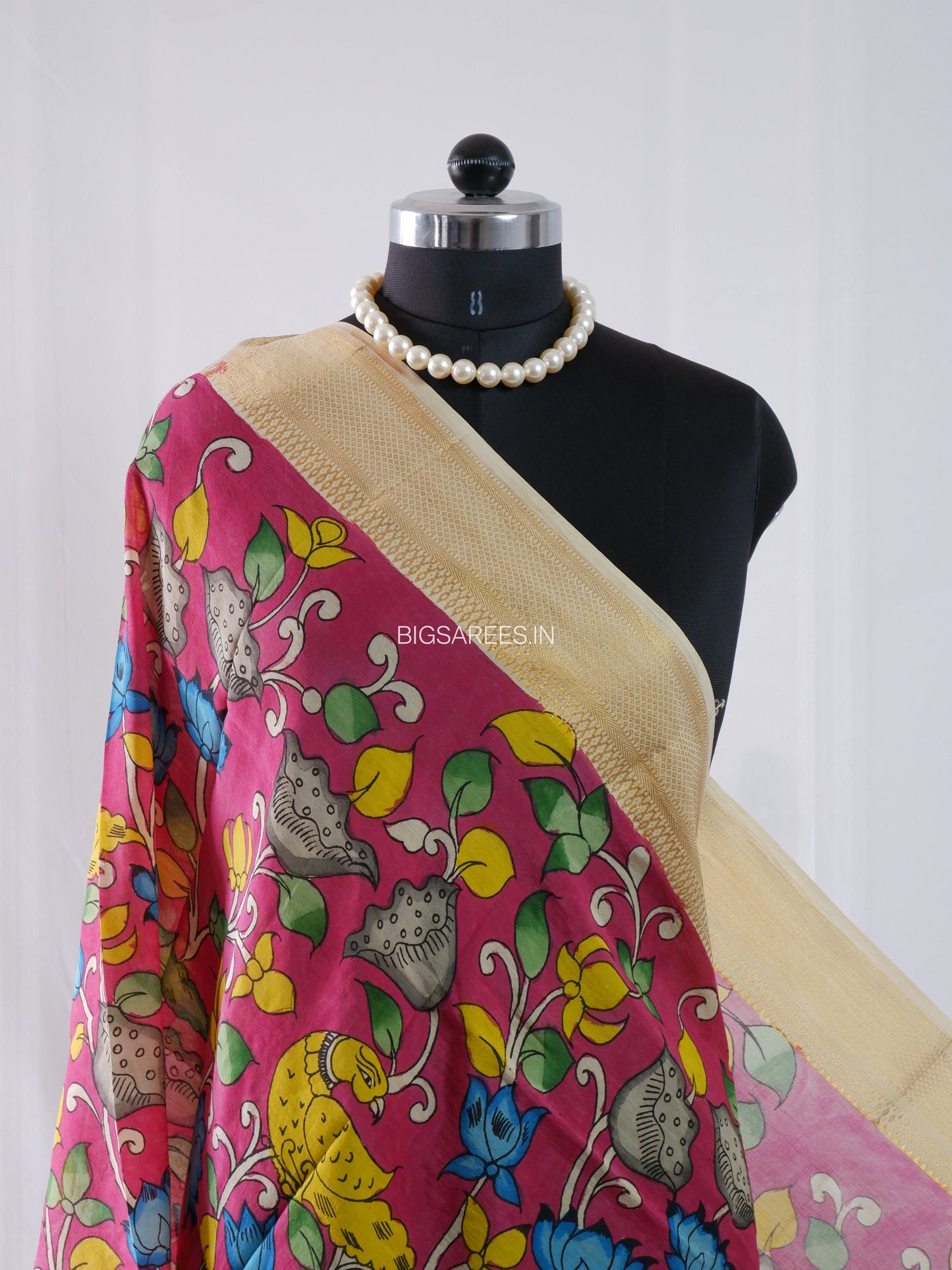 Pen Kalamkari Hand Painted Bangalore Silk Dupatta | Light Burgundy |