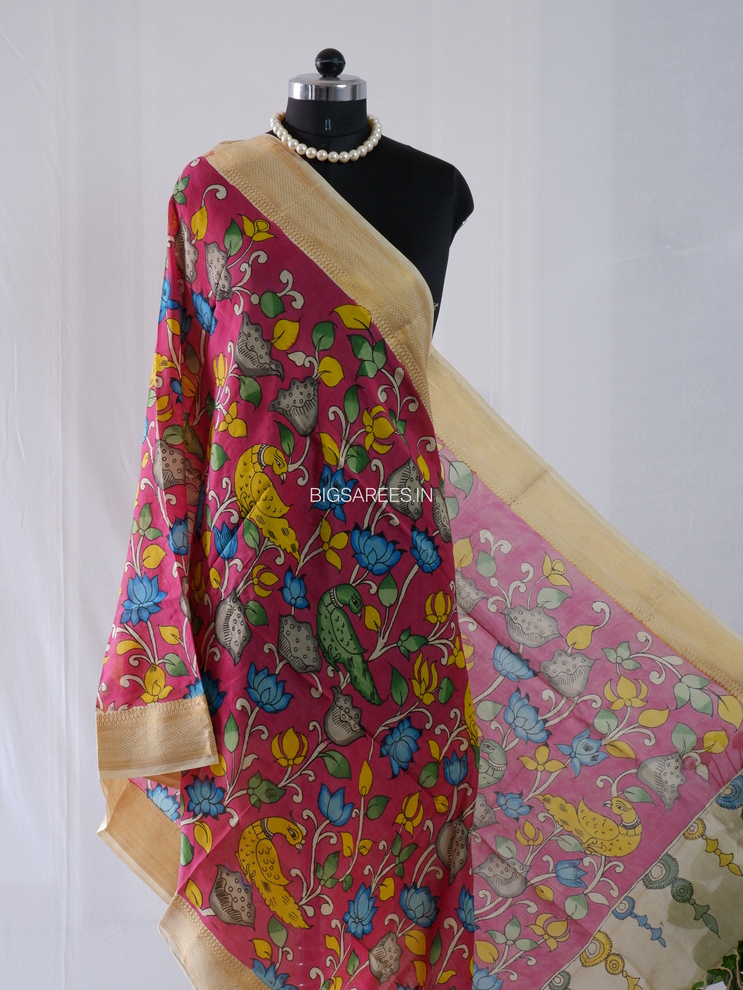 Pen Kalamkari Hand Painted Bangalore Silk Dupatta | Light Burgundy |
