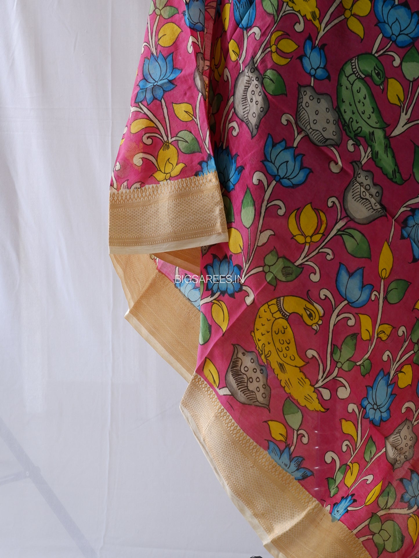 Pen Kalamkari Hand Painted Bangalore Silk Dupatta | Light Burgundy |