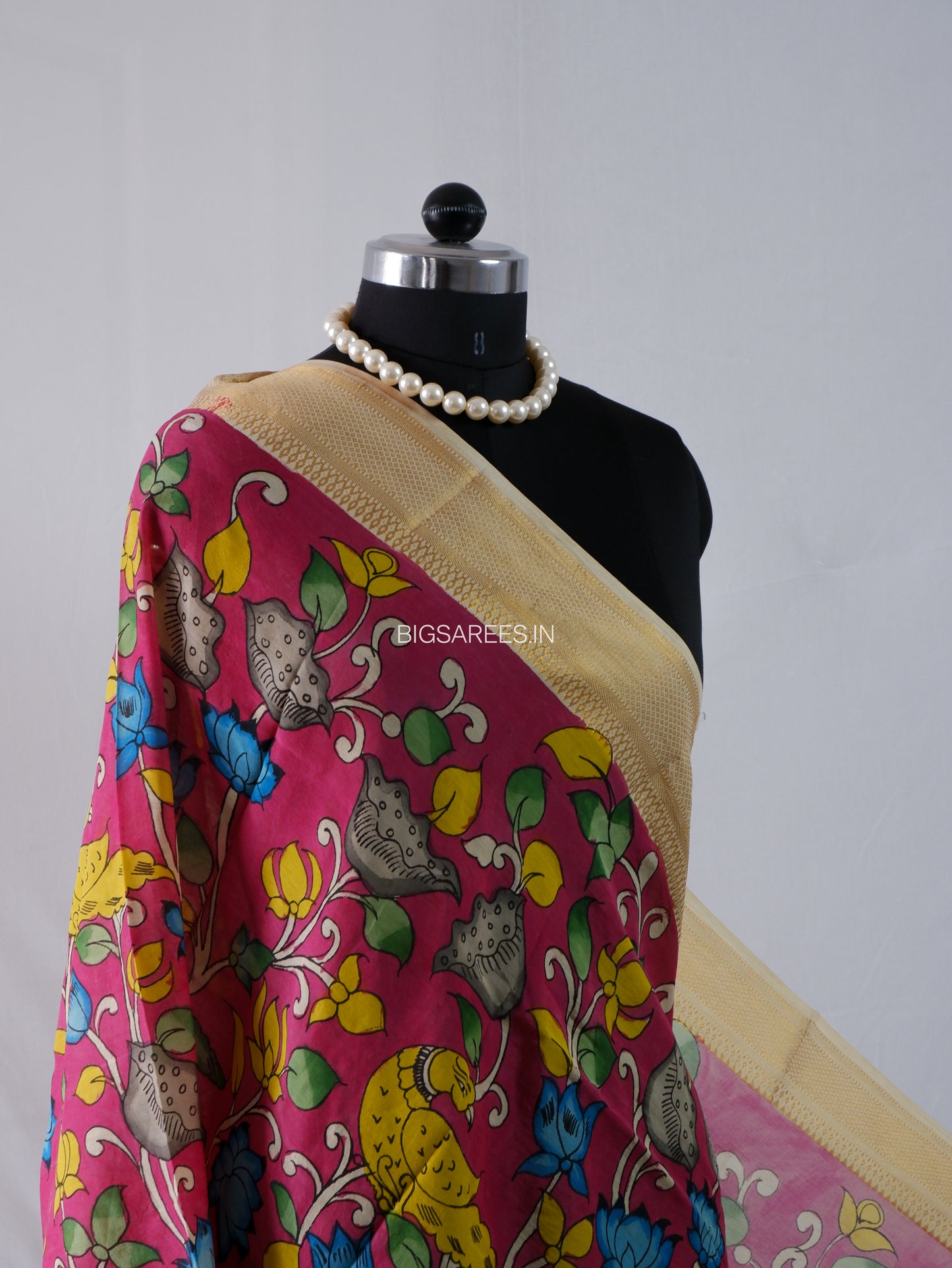 Pen Kalamkari Hand Painted Bangalore Silk Dupatta | Light Burgundy |