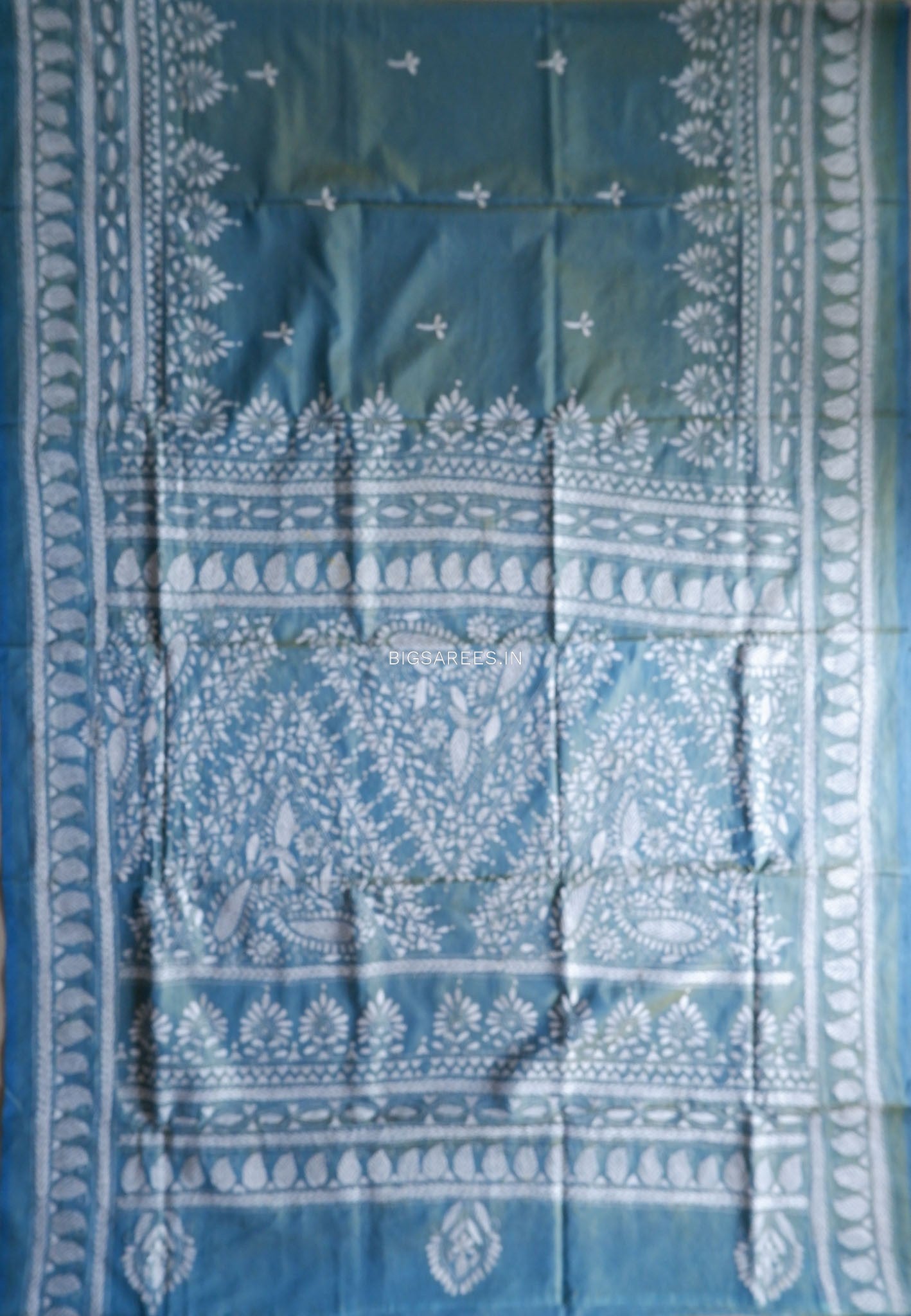 Kantha Stitch Hand Embroidered Saree | Blended Bangalore Silk / Art Silk | Blue (Dual Tone)