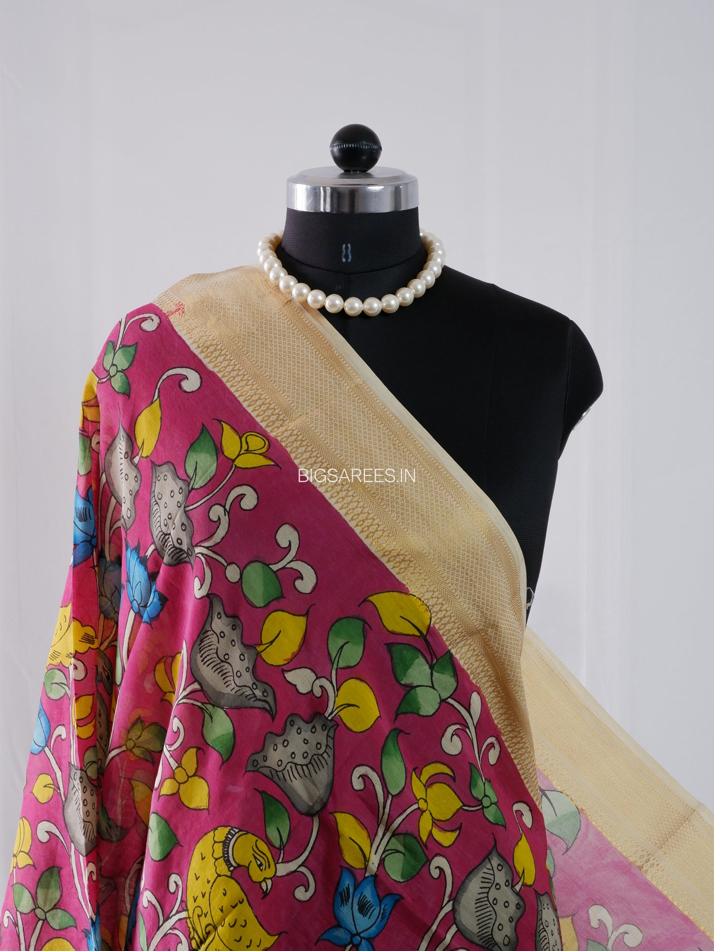Pen Kalamkari Hand Painted Bangalore Silk Dupatta | Deep Maroon |
