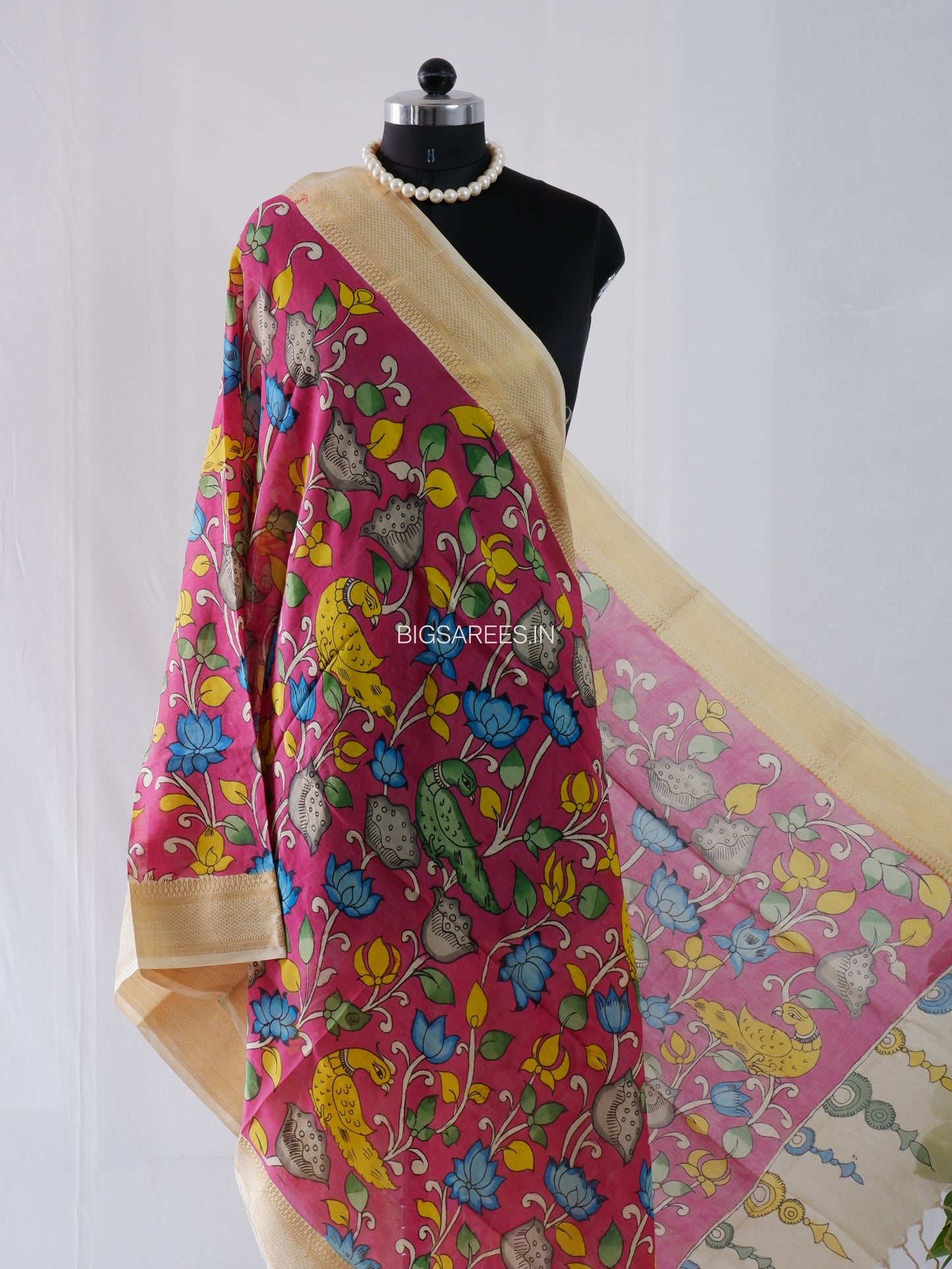 Pen Kalamkari Hand Painted Bangalore Silk Dupatta | Deep Maroon |