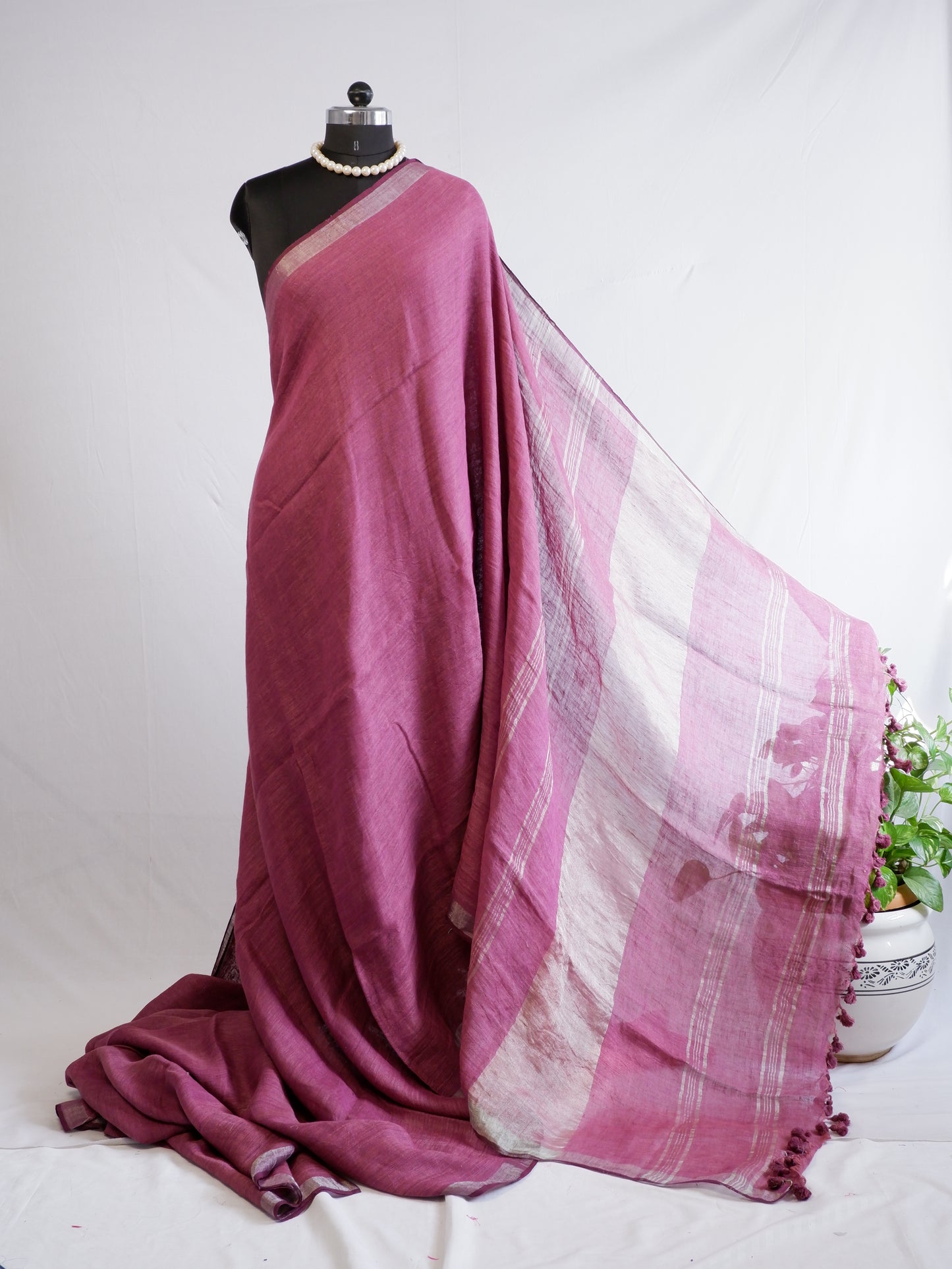 Pure Jayshree Linen Saree | Plain | Muted Purple