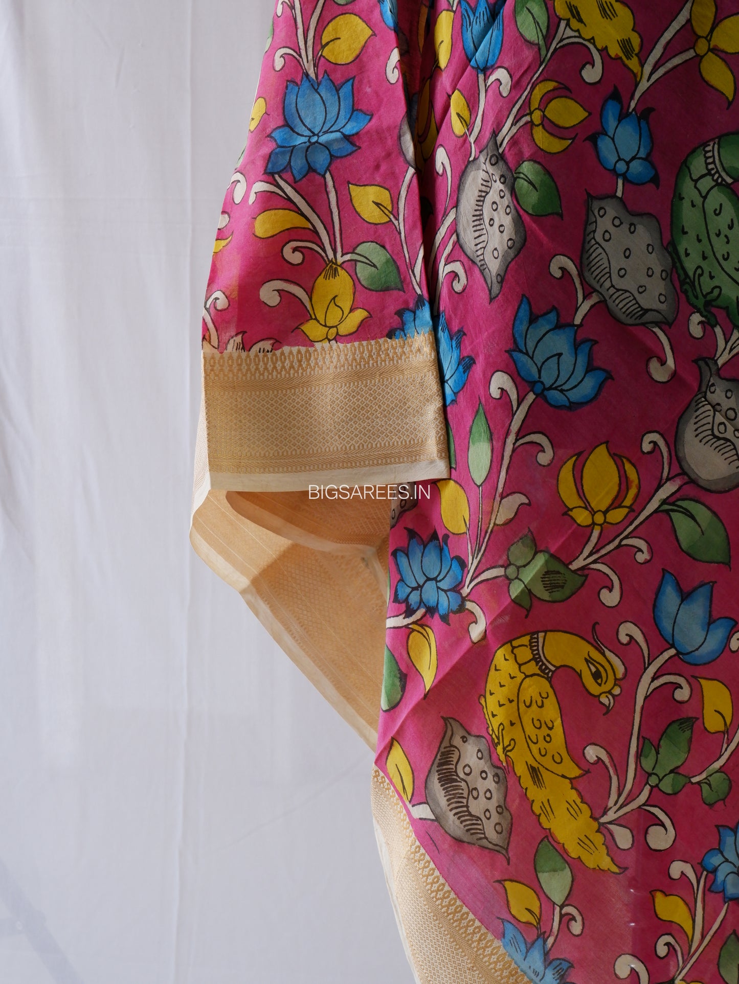 Pen Kalamkari Hand Painted Bangalore Silk Dupatta | Deep Maroon |