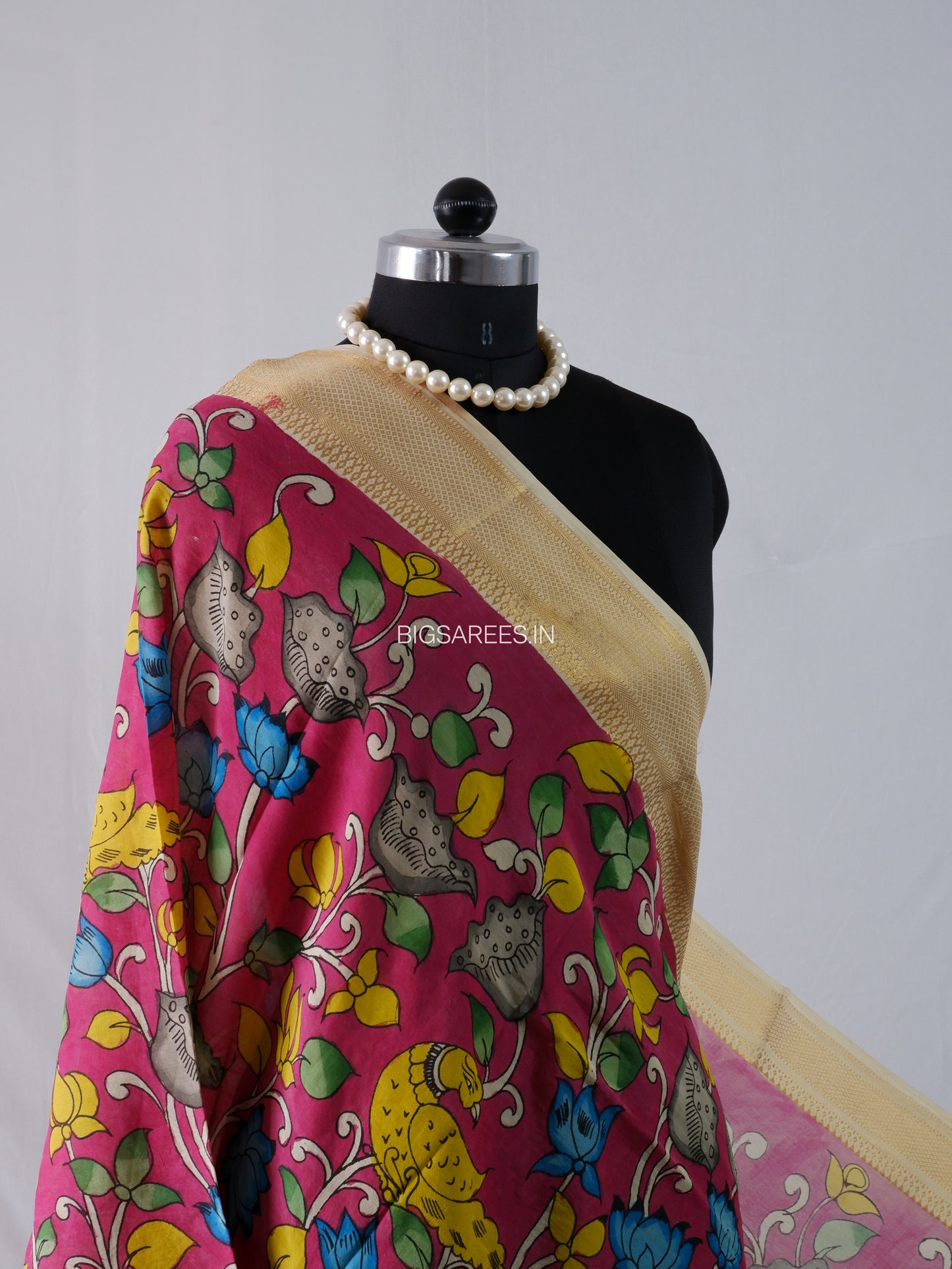Pen Kalamkari Hand Painted Bangalore Silk Dupatta | Deep Maroon |