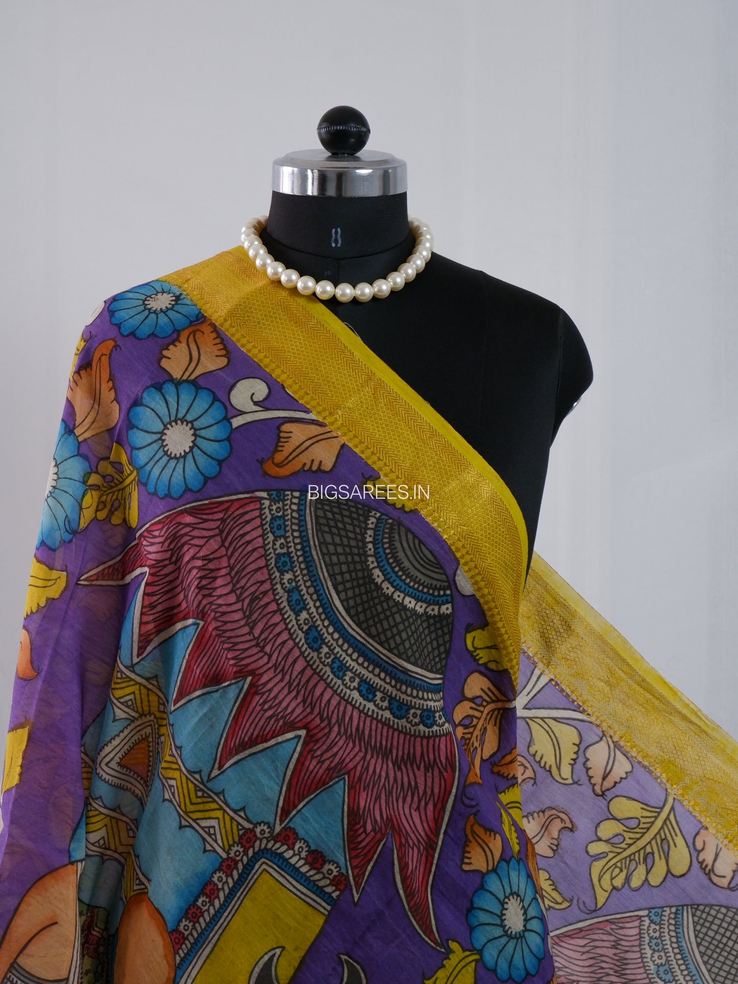 Pen Kalamkari Hand Painted Bangalore Silk Dupatta | Violet |
