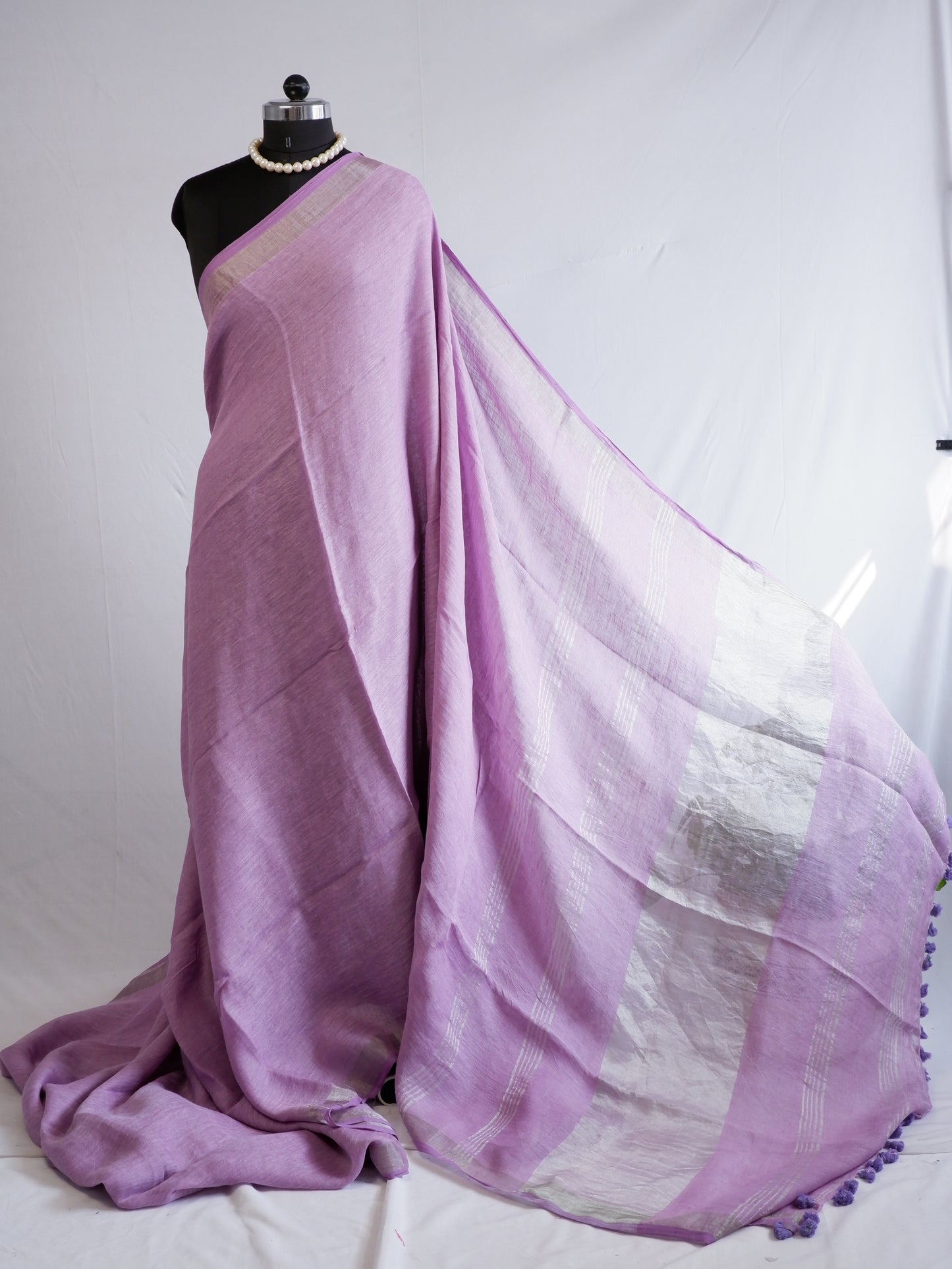 Pure Jayshree Linen Saree | Plain | Lilac