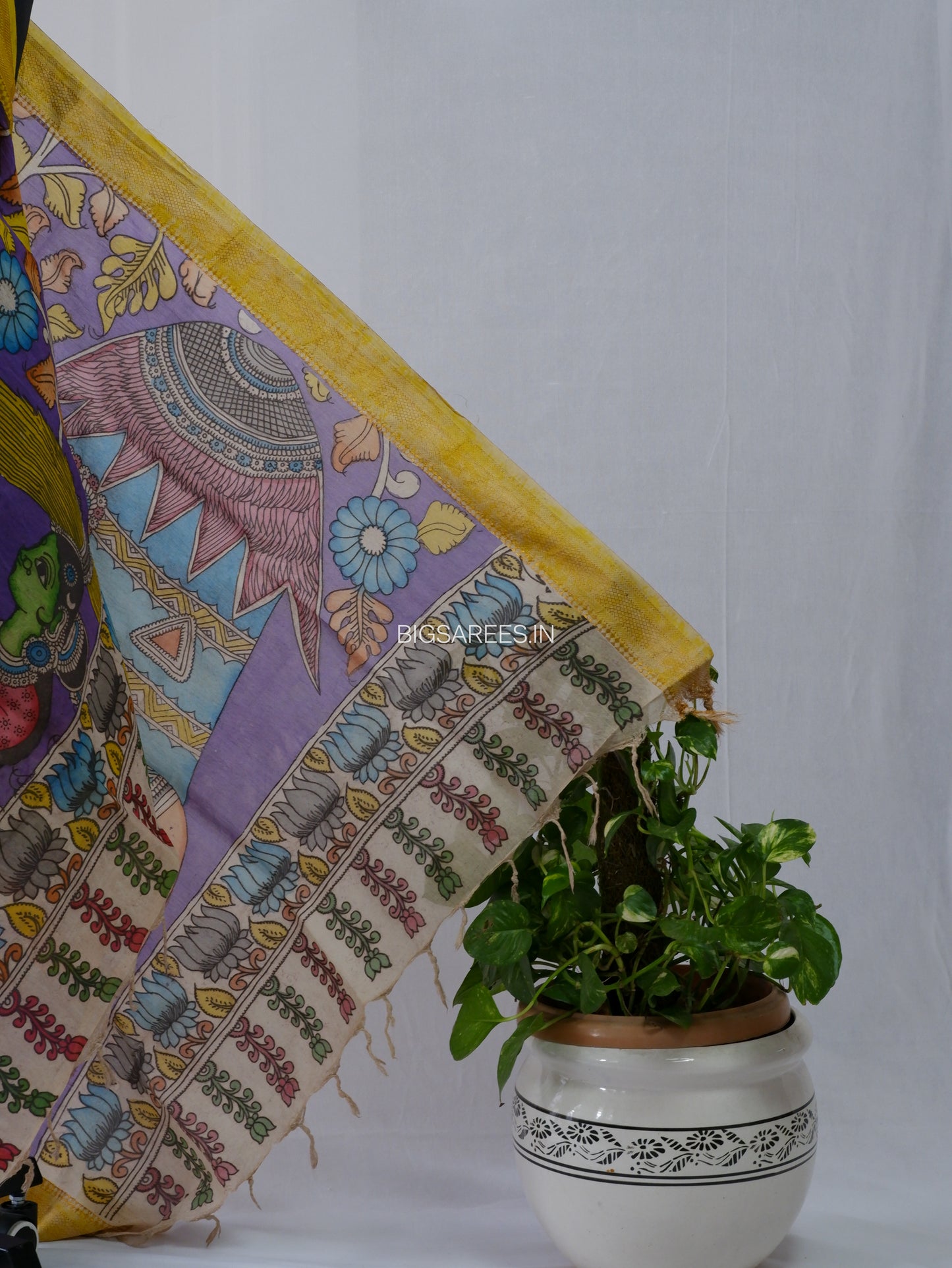 Pen Kalamkari Hand Painted Bangalore Silk Dupatta | Violet |