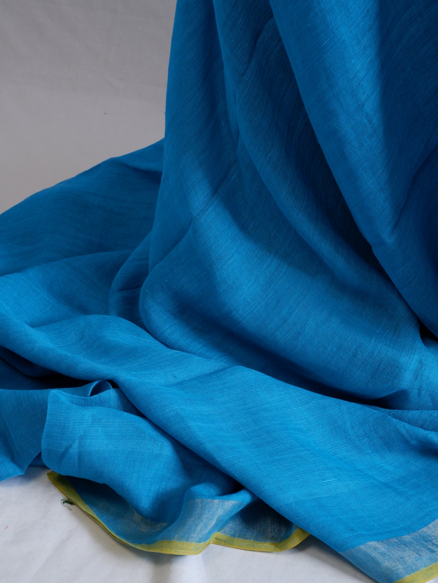 Pure Jayshree Linen Saree | Plain | Blue (Yellow Border)