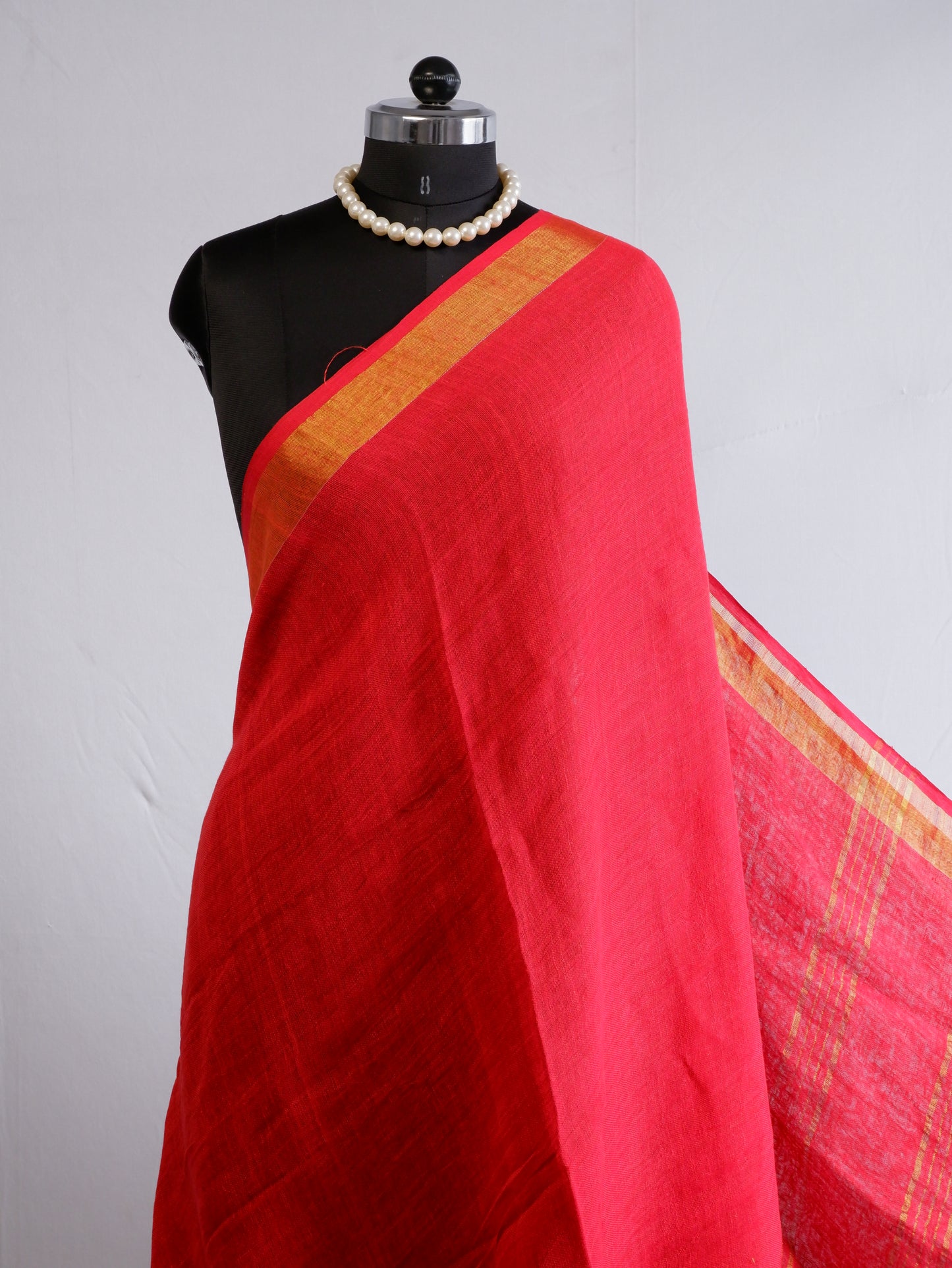 Pure Jayshree Linen Saree | Plain | Red