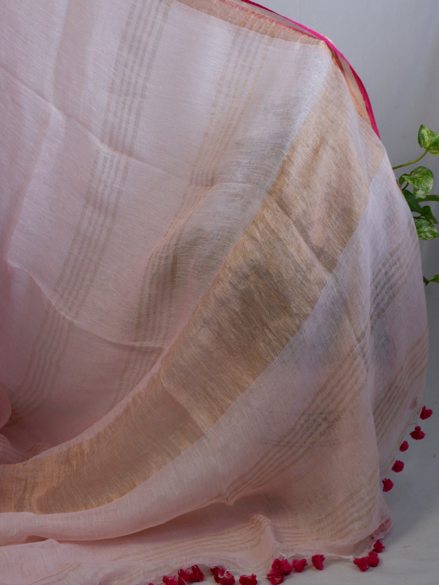 Pure Jayshree Linen Saree | Plain | Light Pink